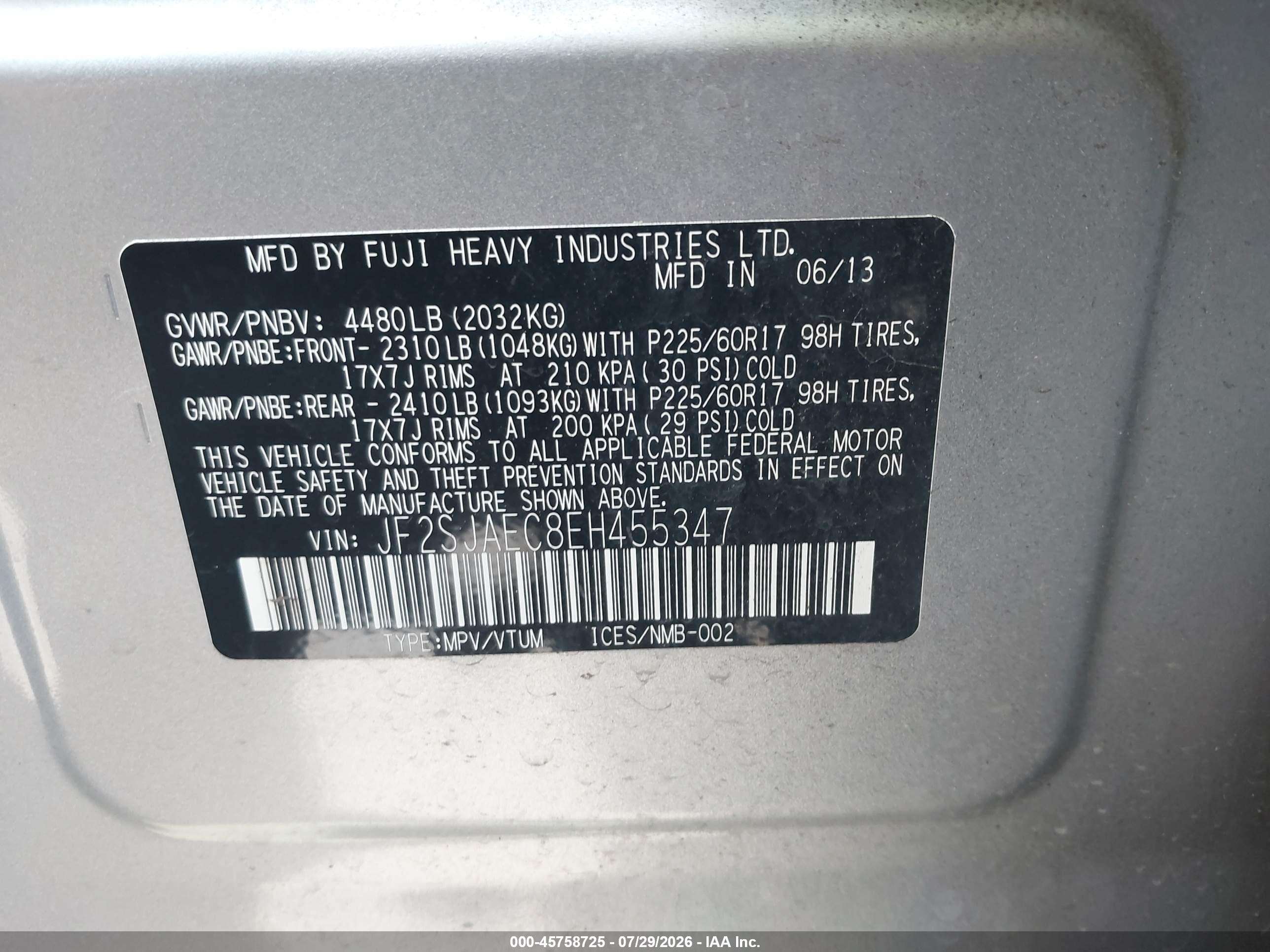 2014 Subaru Forester 2.5i Premium Silver vin: JF2SJAEC8EH455347