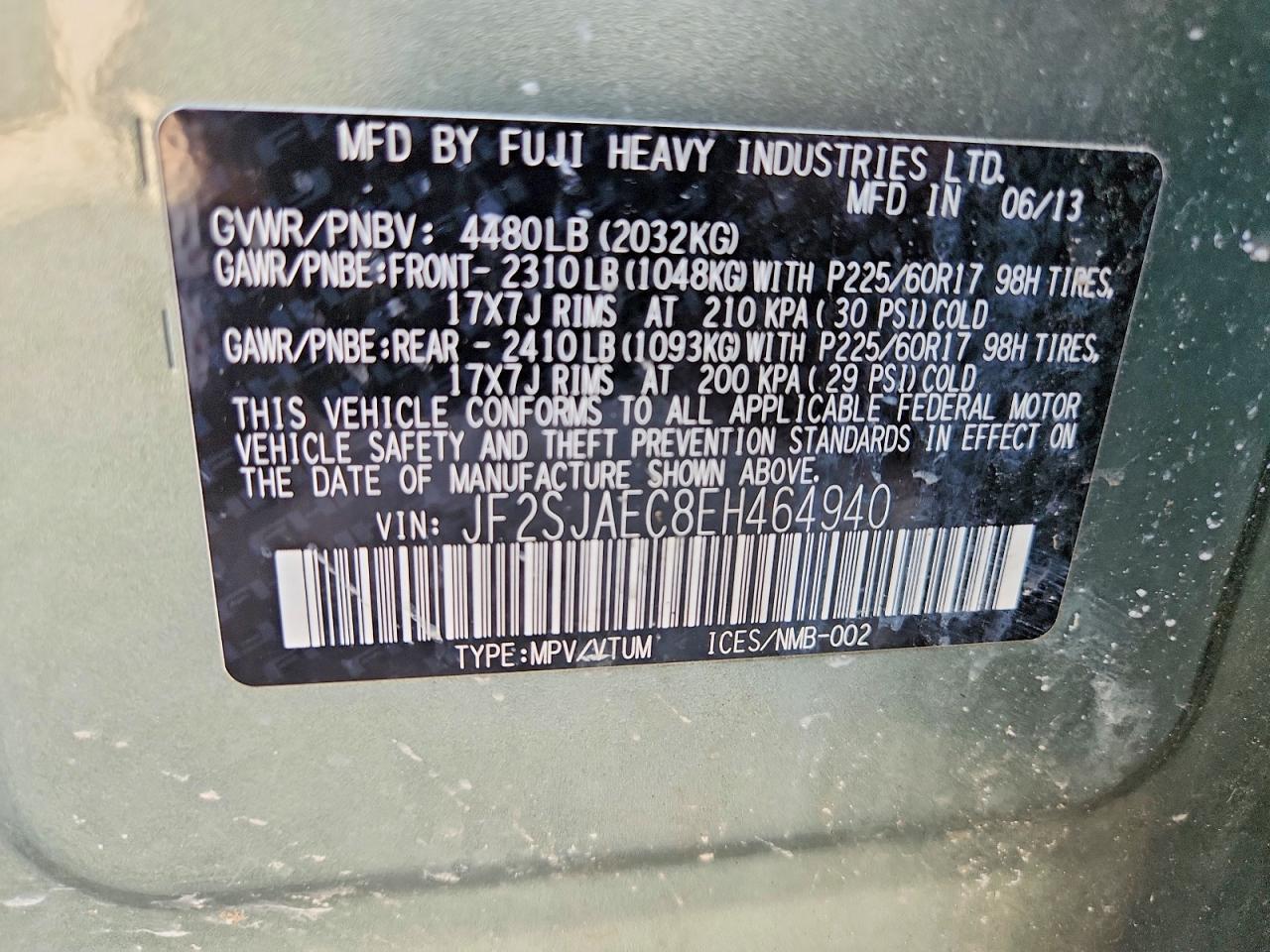 2014 Subaru Forester 2.5i Premium Green vin: JF2SJAEC8EH464940