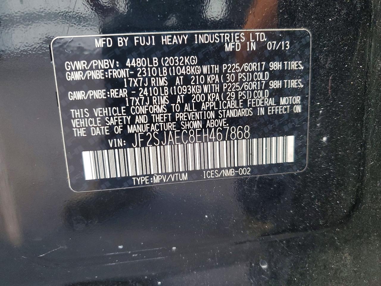 2014 Subaru Forester 2.5i Premium Black vin: JF2SJAEC8EH467868