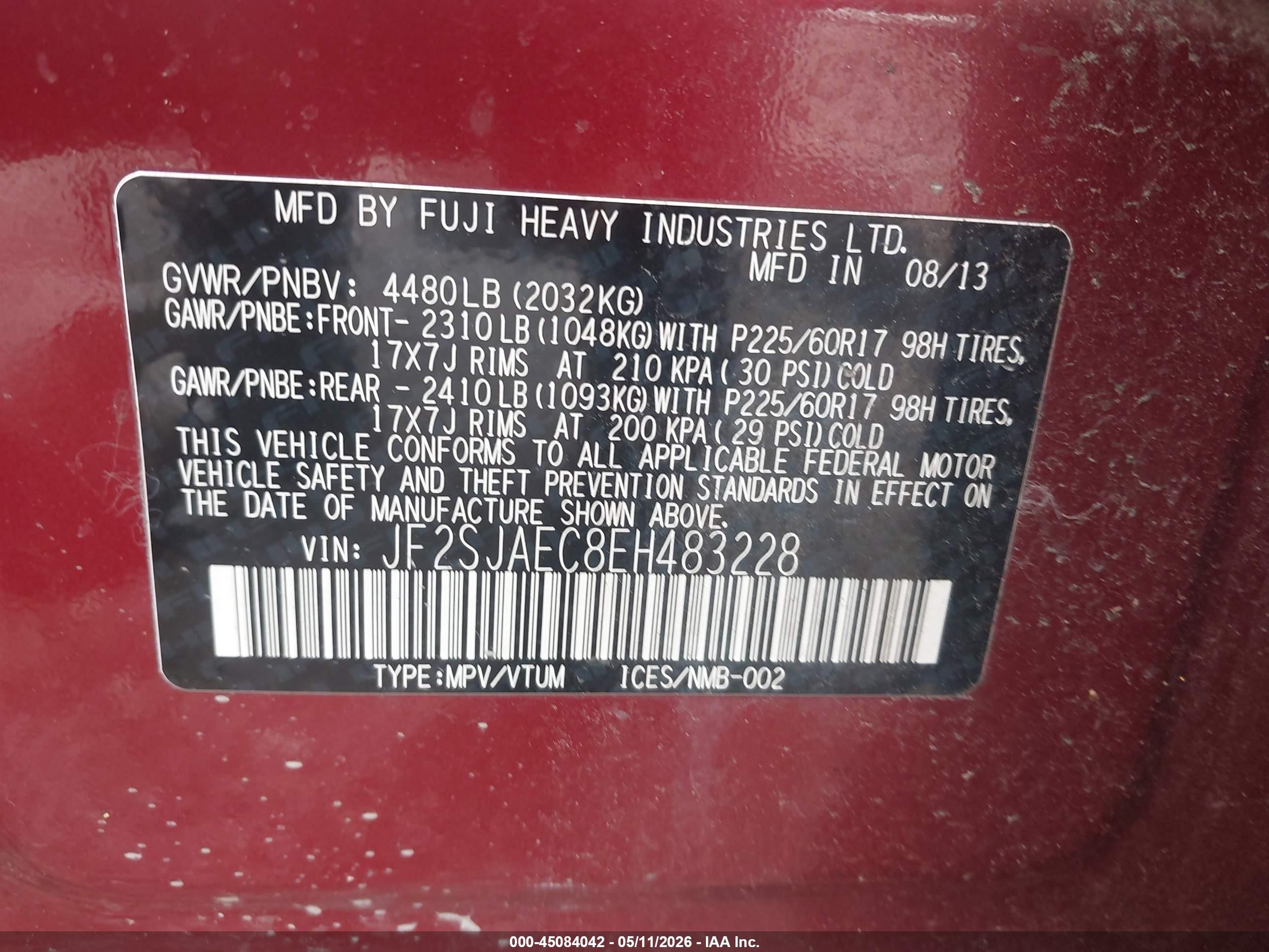 2014 Subaru Forester 2.5i Premium Red vin: JF2SJAEC8EH483228