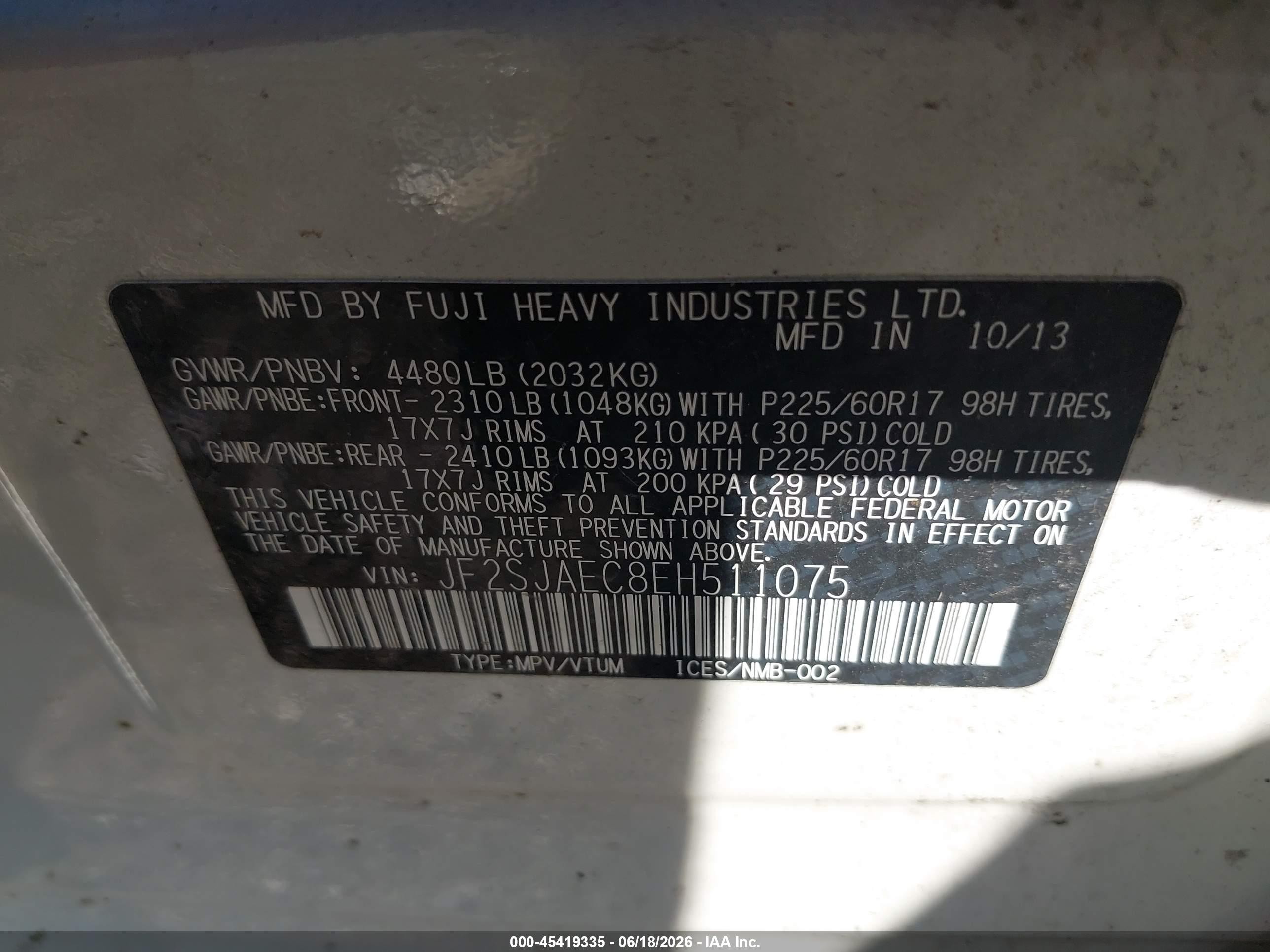 2014 Subaru Forester 2.5i Premium White vin: JF2SJAEC8EH511075
