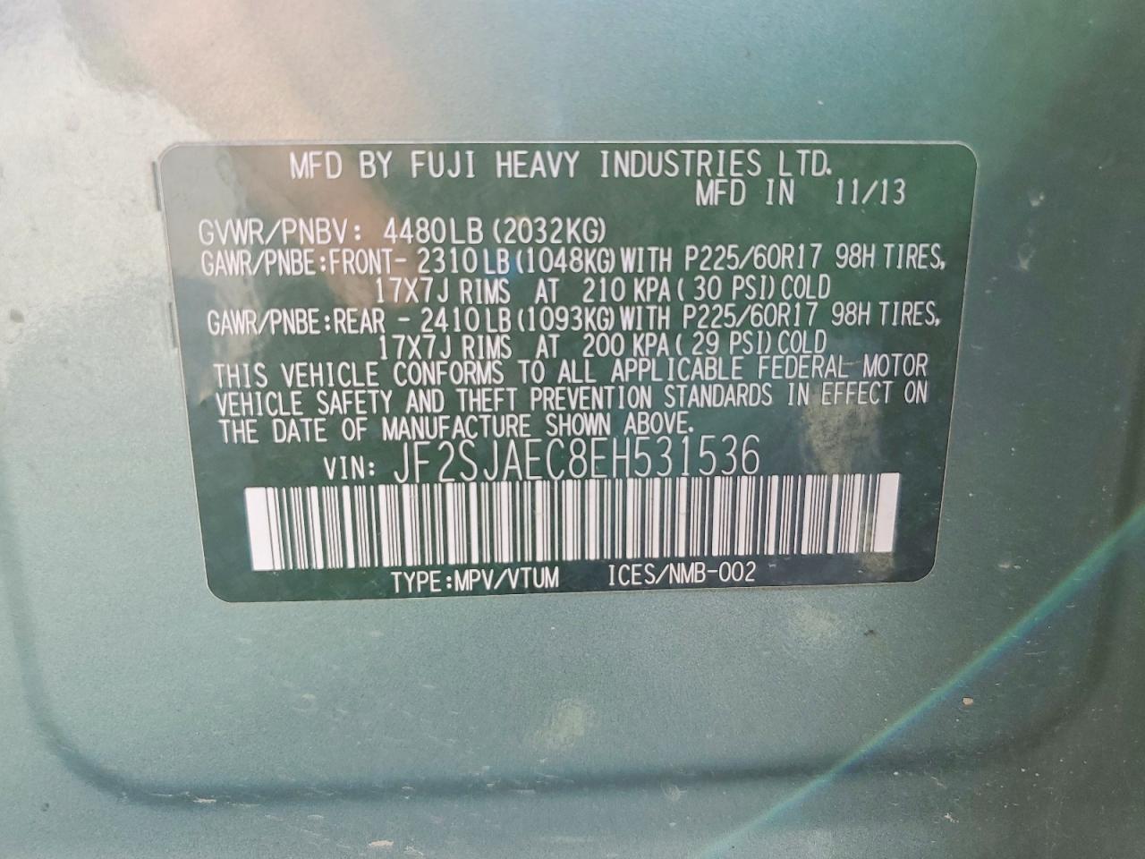 2014 Subaru Forester 2.5i Premium Green vin: JF2SJAEC8EH531536