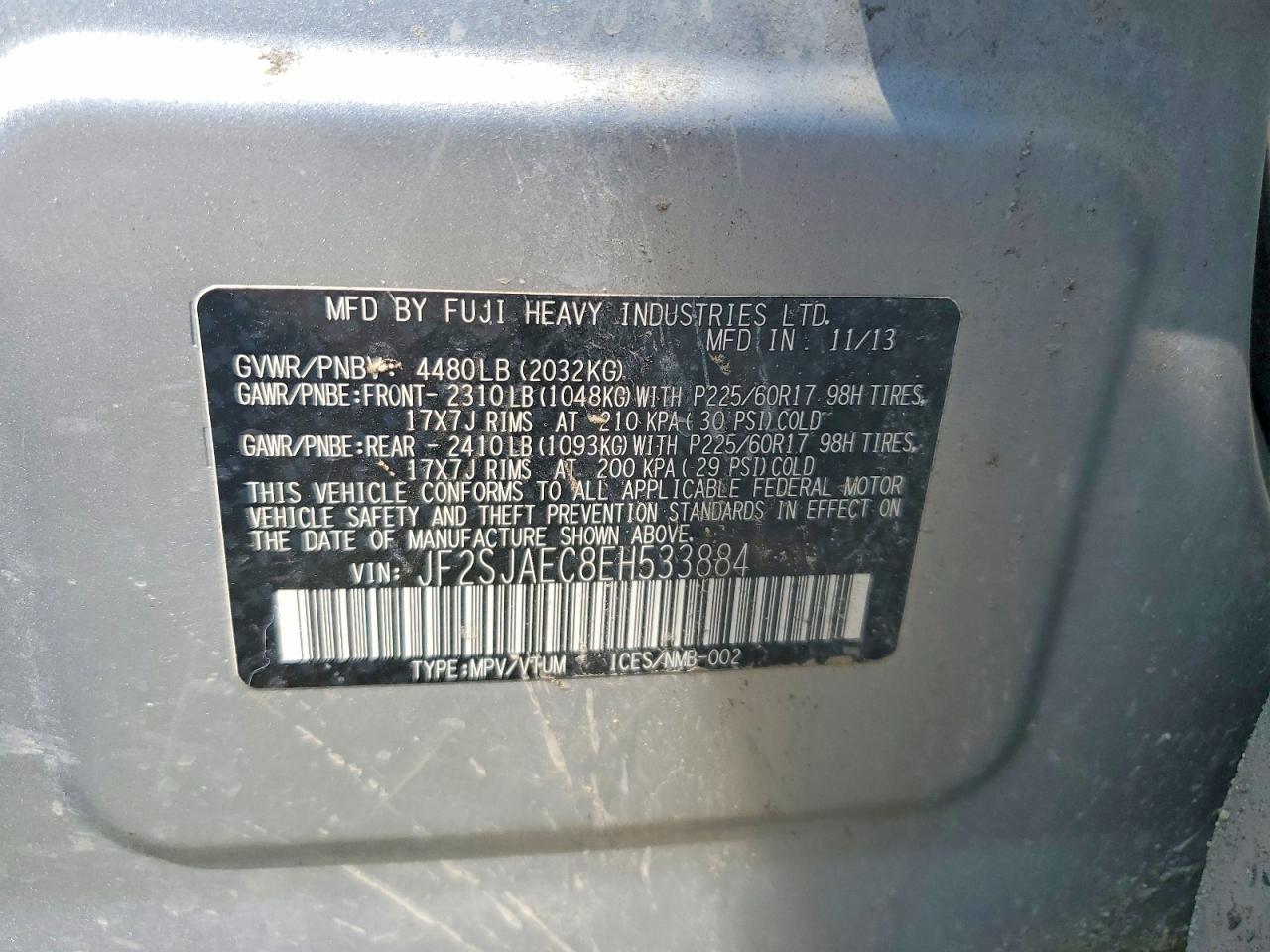 2014 Subaru Forester 2.5i Premium Silver vin: JF2SJAEC8EH533884