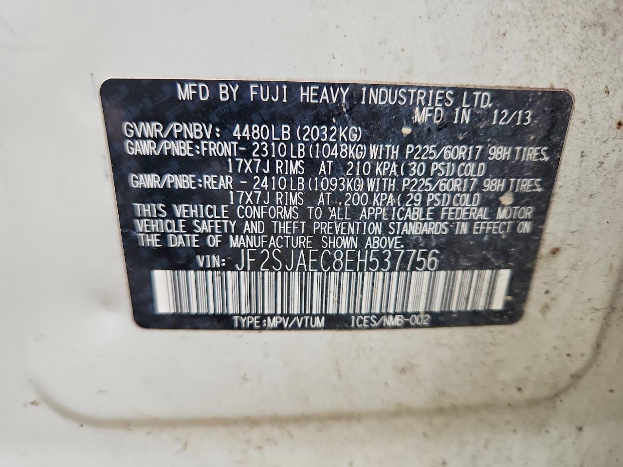 2014 Subaru Forester 2.5i Premium White vin: JF2SJAEC8EH537756