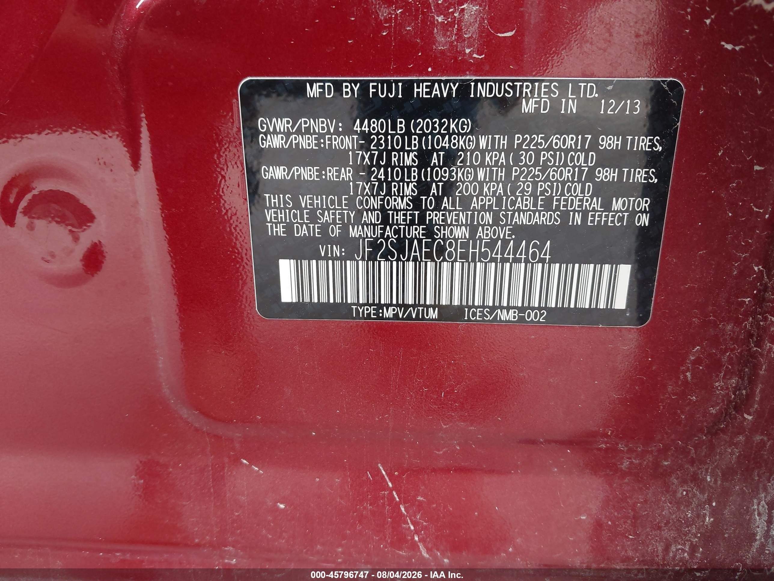 2014 Subaru Forester 2.5i Premium Red vin: JF2SJAEC8EH544464