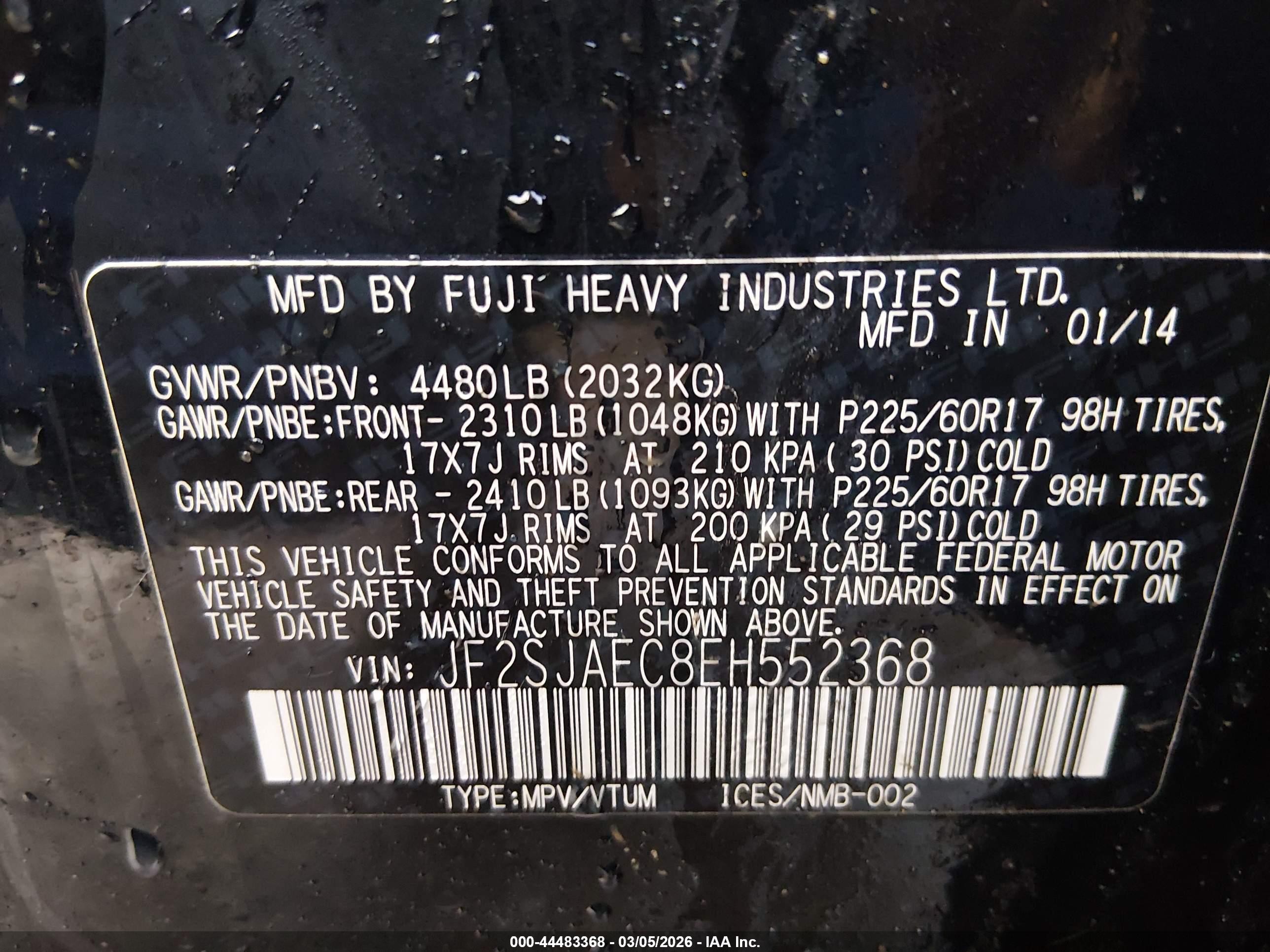 2014 Subaru Forester 2.5i Premium Black vin: JF2SJAEC8EH552368