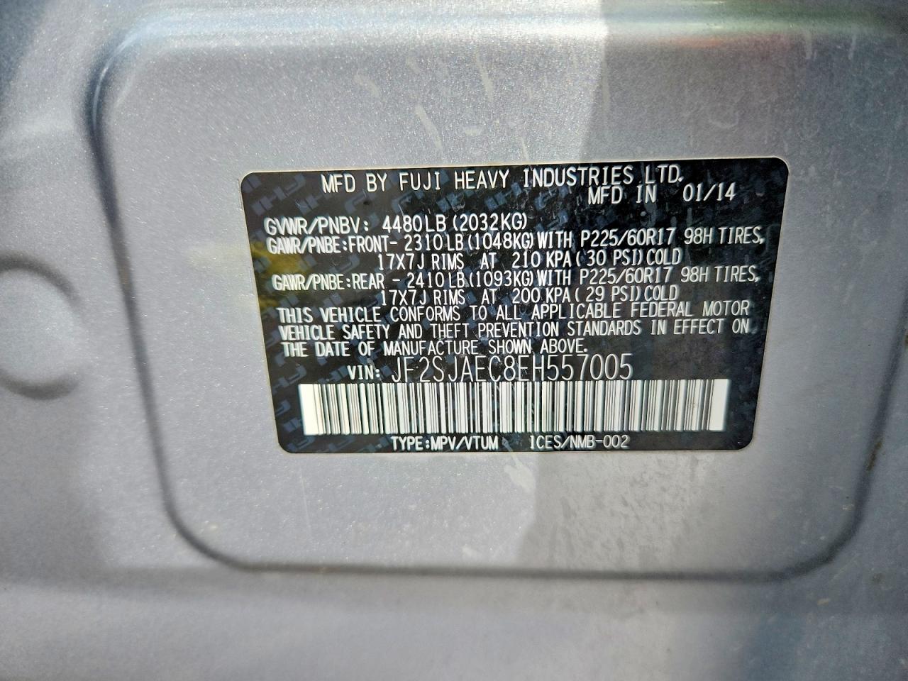 2014 Subaru Forester 2.5i Premium Серебряный vin: JF2SJAEC8EH557005