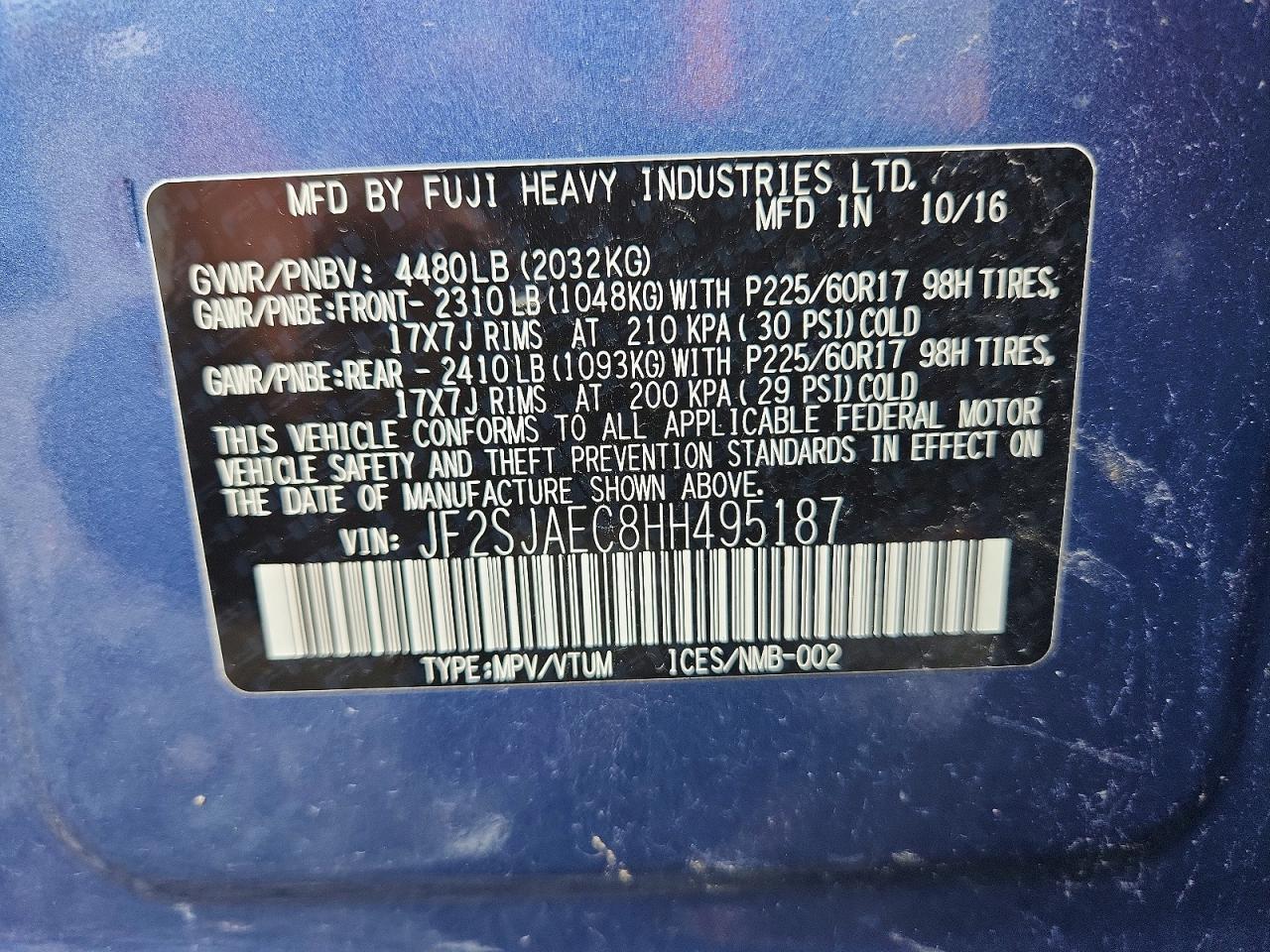 2017 Subaru Forester 2.5i Premium Синий vin: JF2SJAEC8HH495187