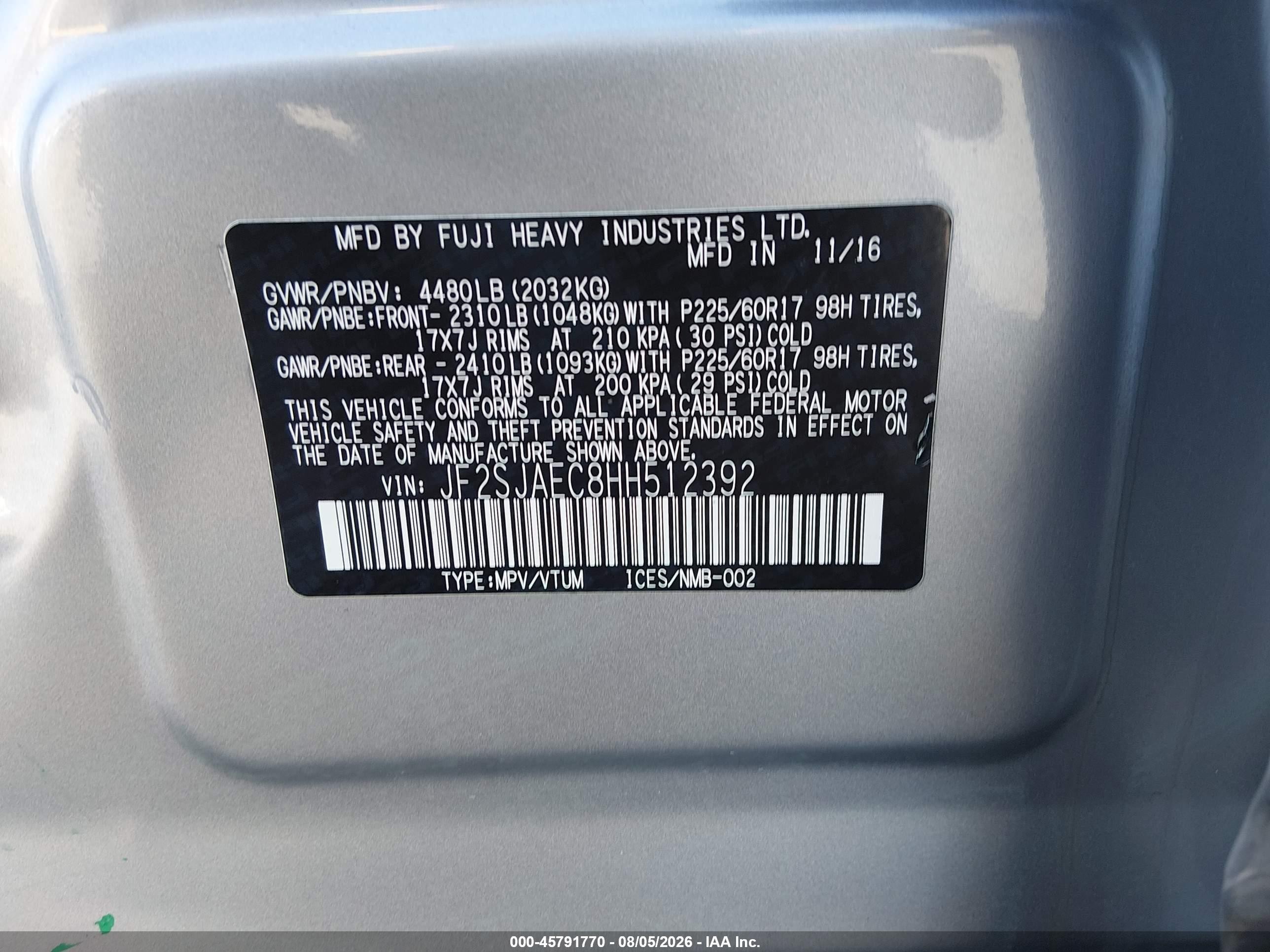 2017 Subaru Forester 2.5i Premium Silver vin: JF2SJAEC8HH512392