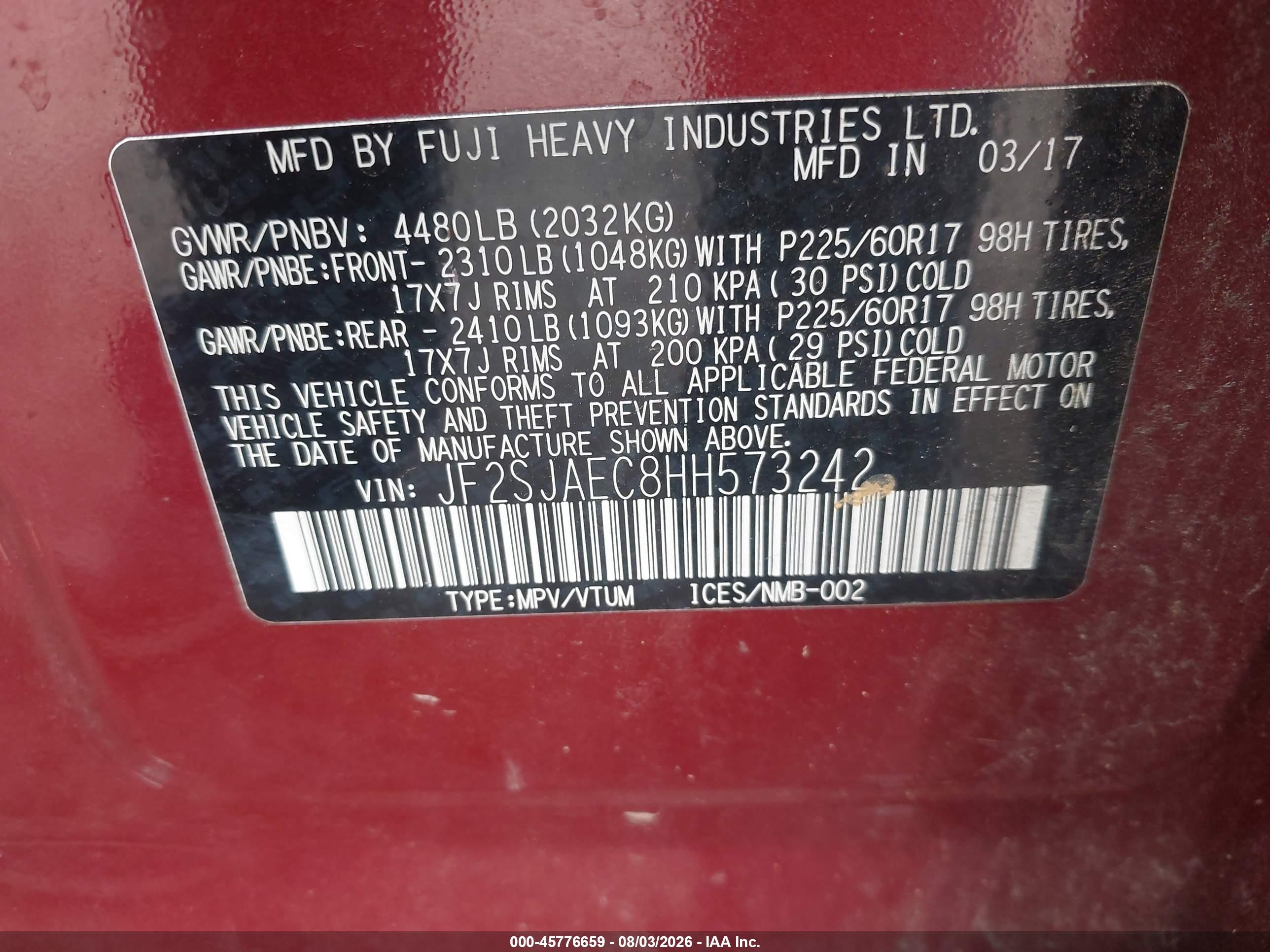 2017 Subaru Forester 2.5i Premium Red vin: JF2SJAEC8HH573242