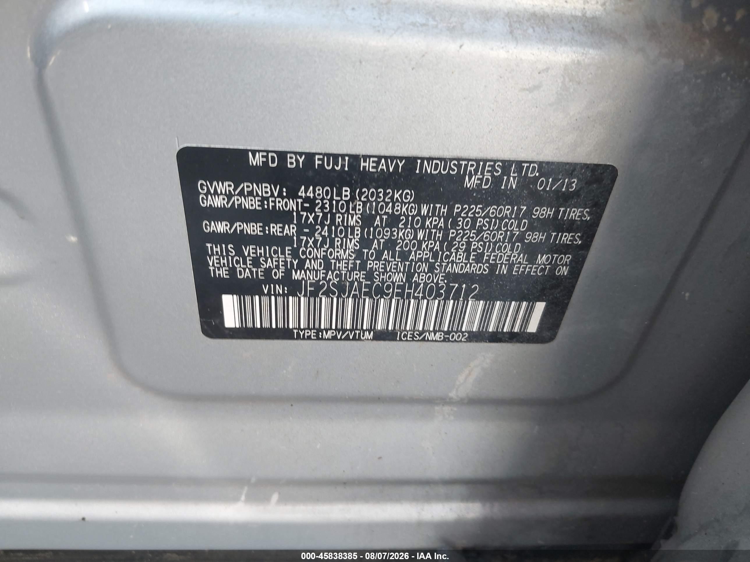 2014 Subaru Forester 2.5i Premium Silver vin: JF2SJAEC9EH403712