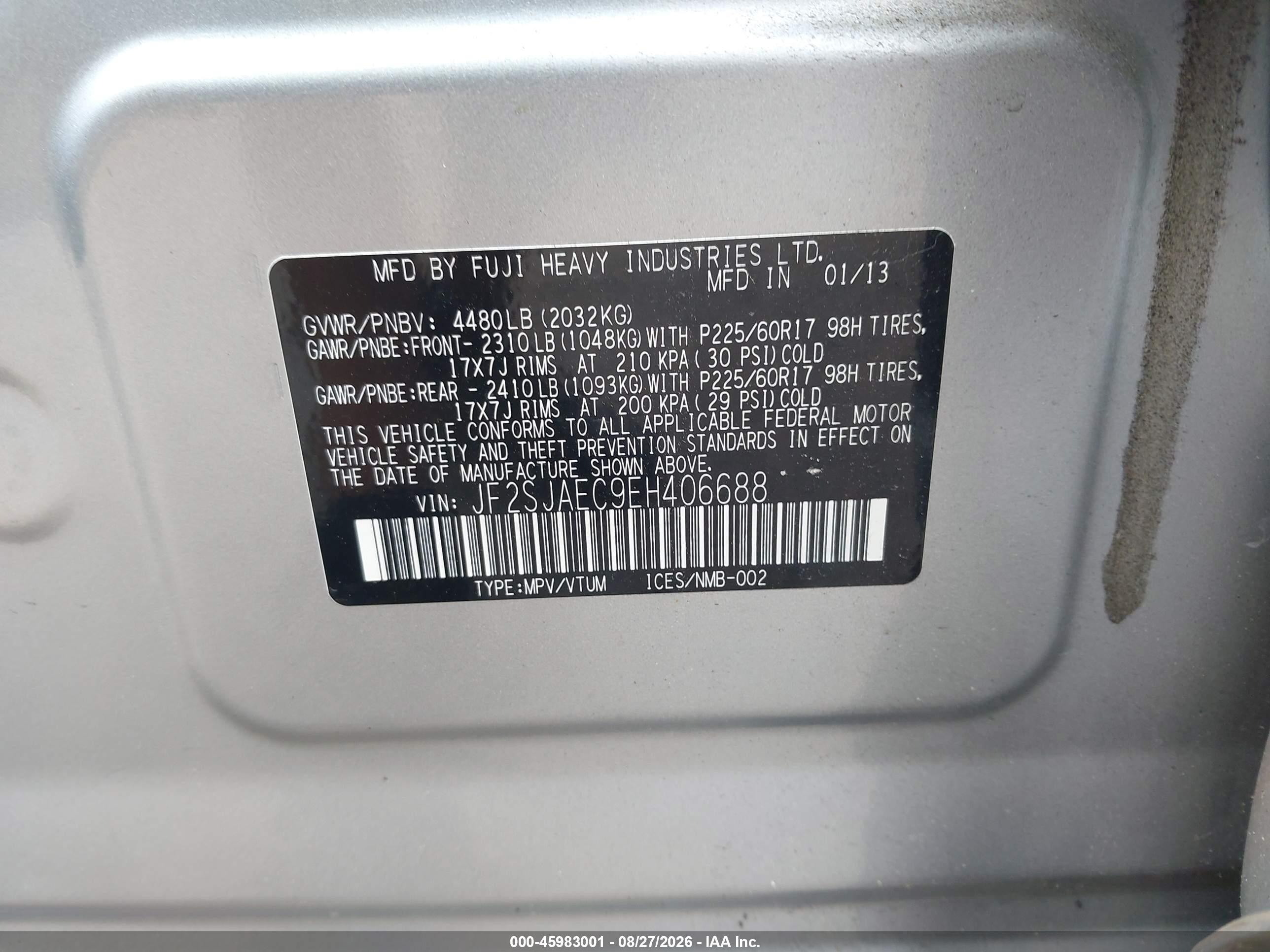 2014 Subaru Forester 2.5i Premium Silver vin: JF2SJAEC9EH406688
