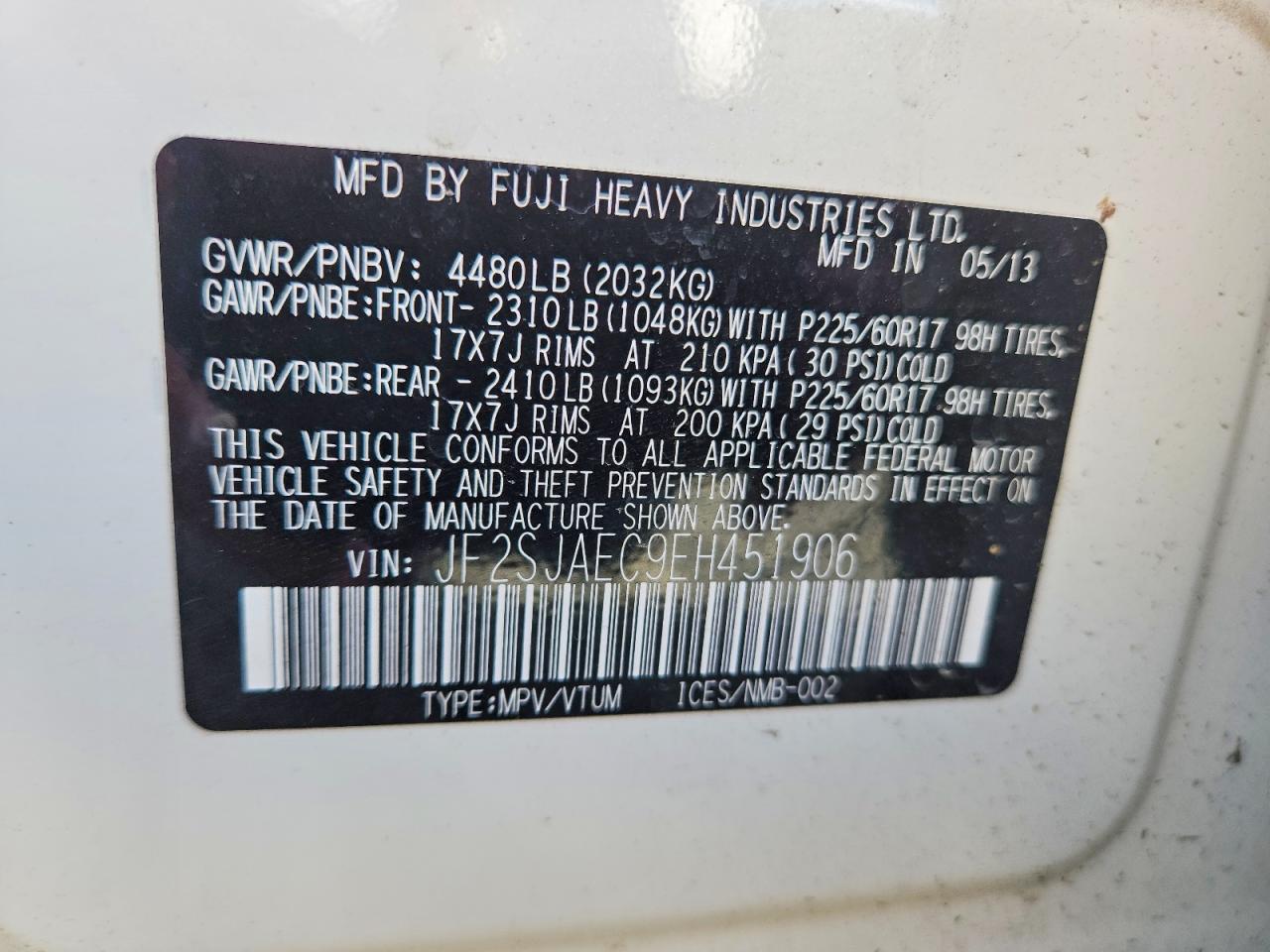 2014 Subaru Forester 2.5i Premium White vin: JF2SJAEC9EH451906