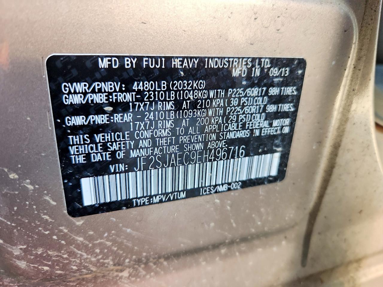 2014 Subaru Forester 2.5i Premium Желто-коричневый vin: JF2SJAEC9EH496716