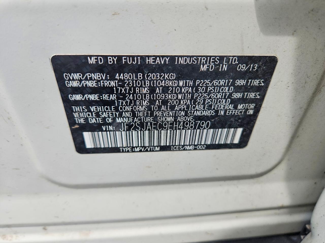 2014 Subaru Forester 2.5i Premium Белый vin: JF2SJAEC9EH498790