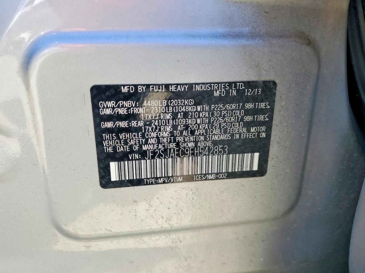 2014 Subaru Forester 2.5i Premium Silver vin: JF2SJAEC9EH542853