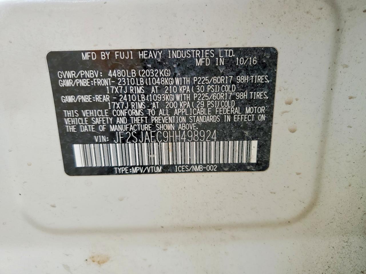 2017 Subaru Forester 2.5i Premium White vin: JF2SJAEC9HH498924