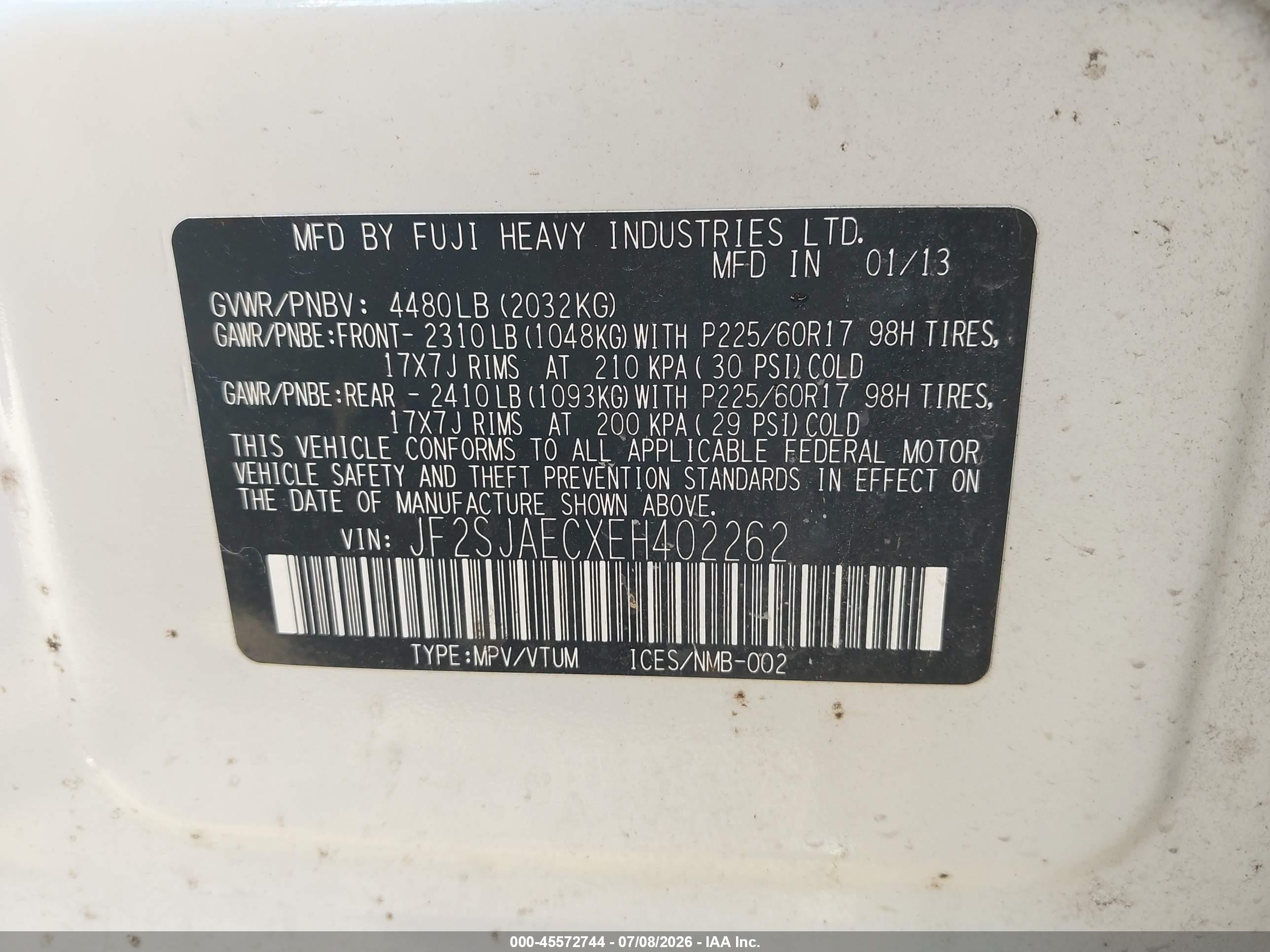 2014 Subaru Forester 2.5i Premium Белый vin: JF2SJAECXEH402262