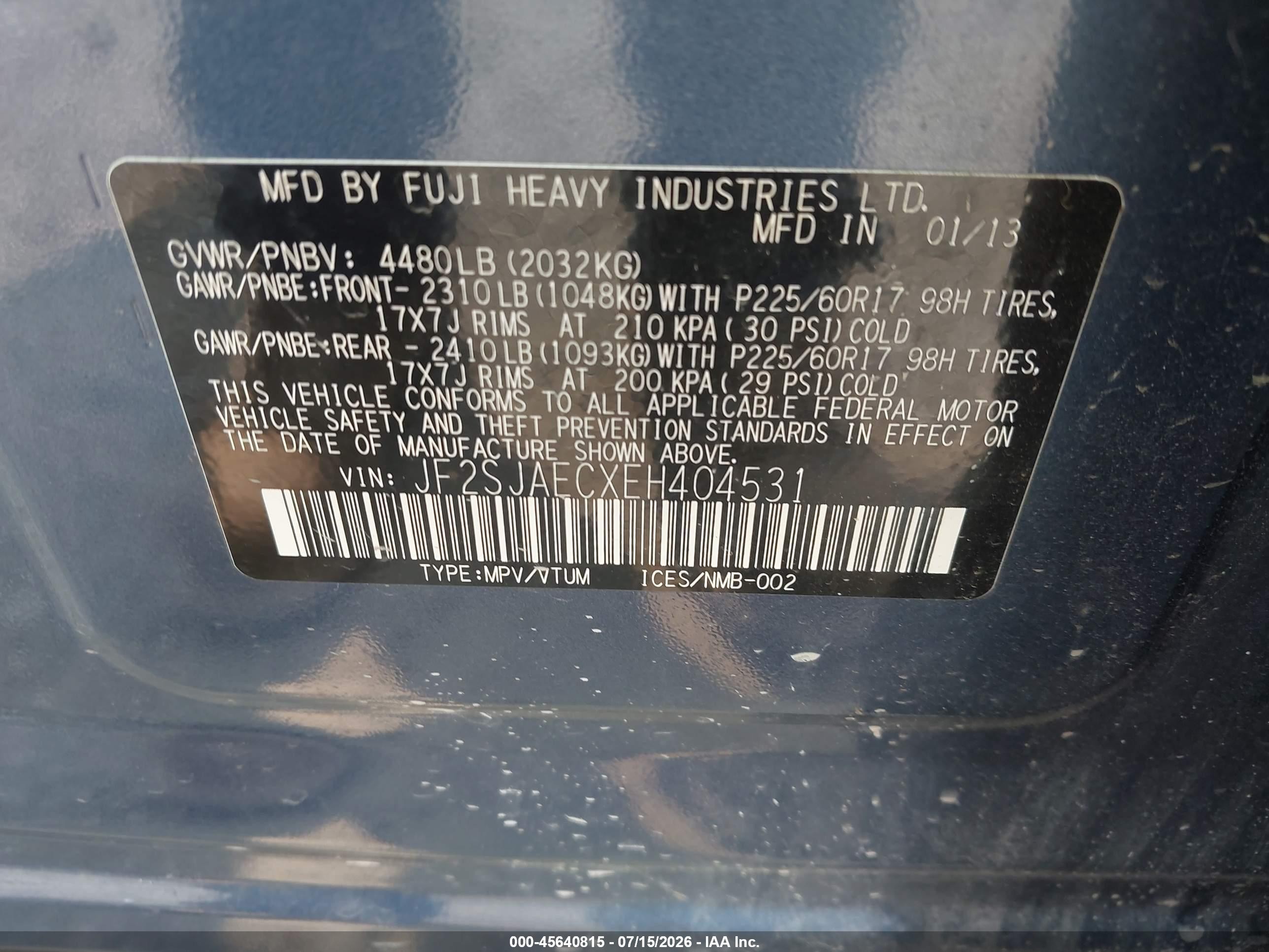 2014 Subaru Forester 2.5i Premium Синий vin: JF2SJAECXEH404531