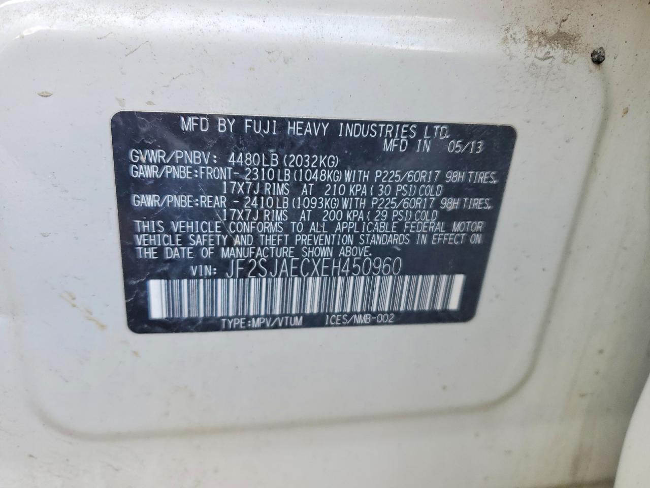 2014 Subaru Forester 2.5i Premium White vin: JF2SJAECXEH450960