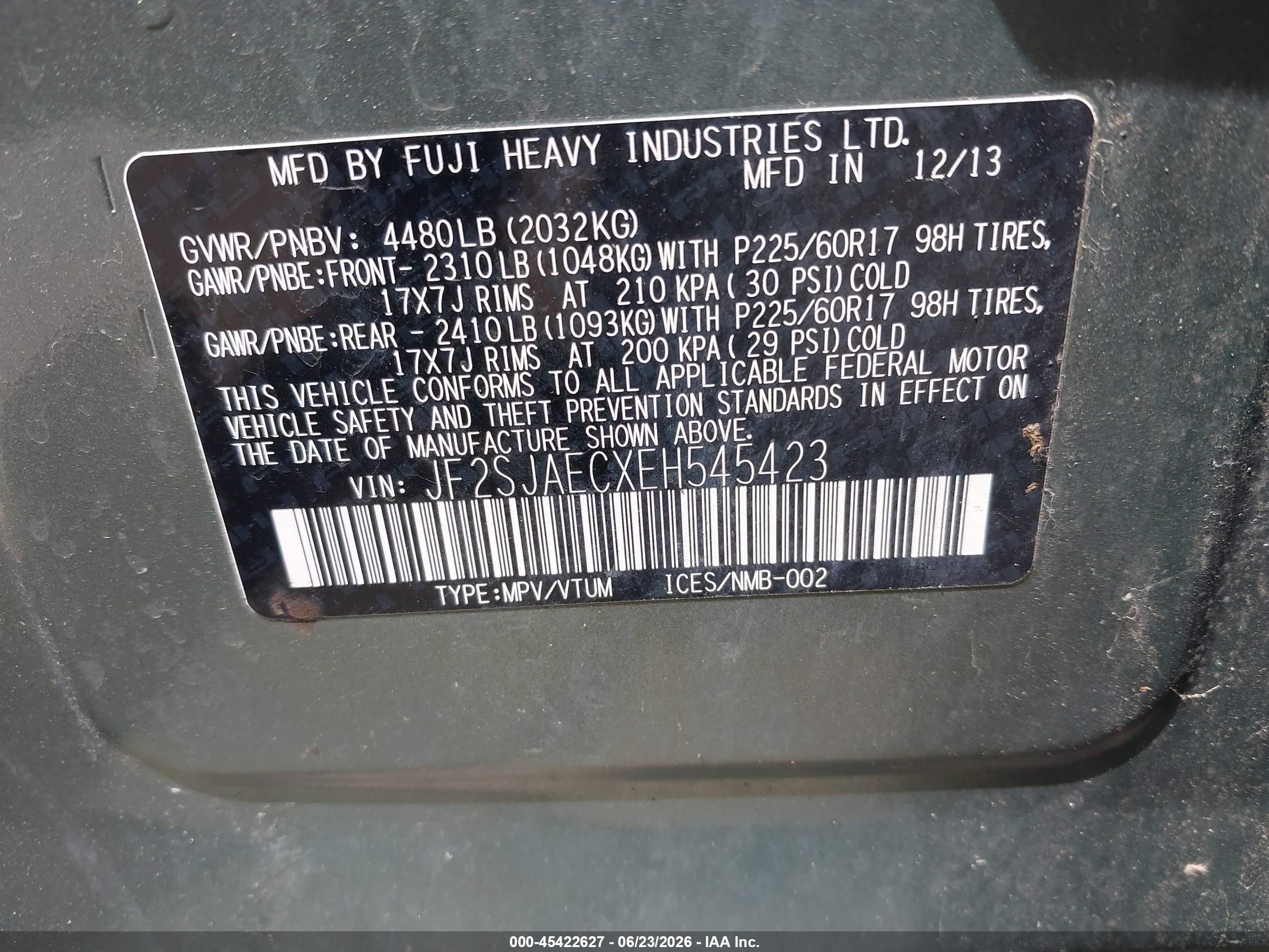 2014 Subaru Forester 2.5i Premium Зеленый vin: JF2SJAECXEH545423