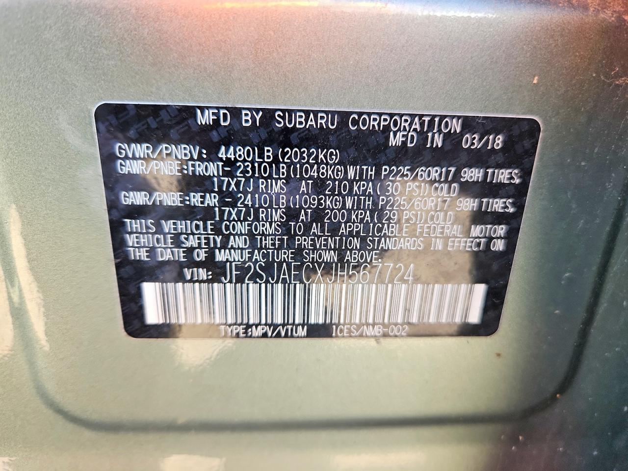 2018 Subaru Forester 2.5i Premium Green vin: JF2SJAECXJH567724