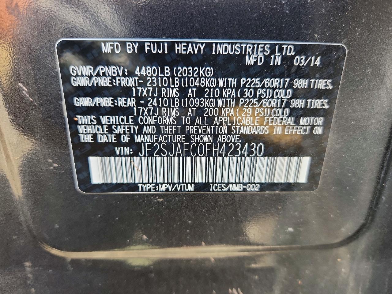 2015 Subaru Forester 2.5i Premium Gray vin: JF2SJAFC0FH423430