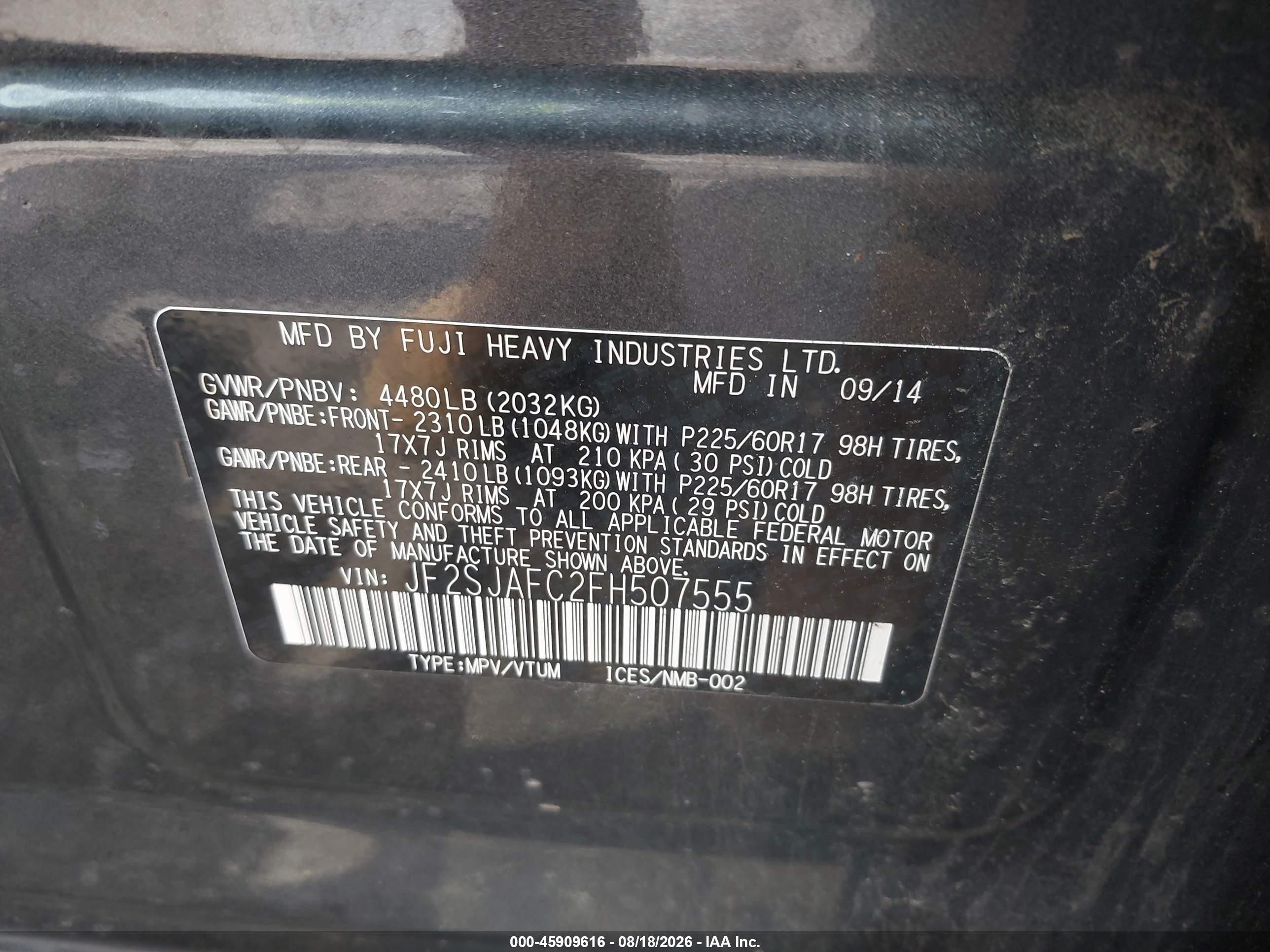 2015 Subaru Forester 2.5i Premium Серый vin: JF2SJAFC2FH507555