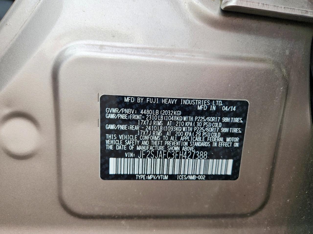2015 Subaru Forester 2.5i Premium Tan vin: JF2SJAFC3FH427388