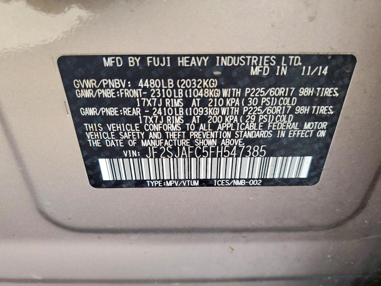2015 Subaru Forester 2.5i Premium Gold vin: JF2SJAFC5FH547385