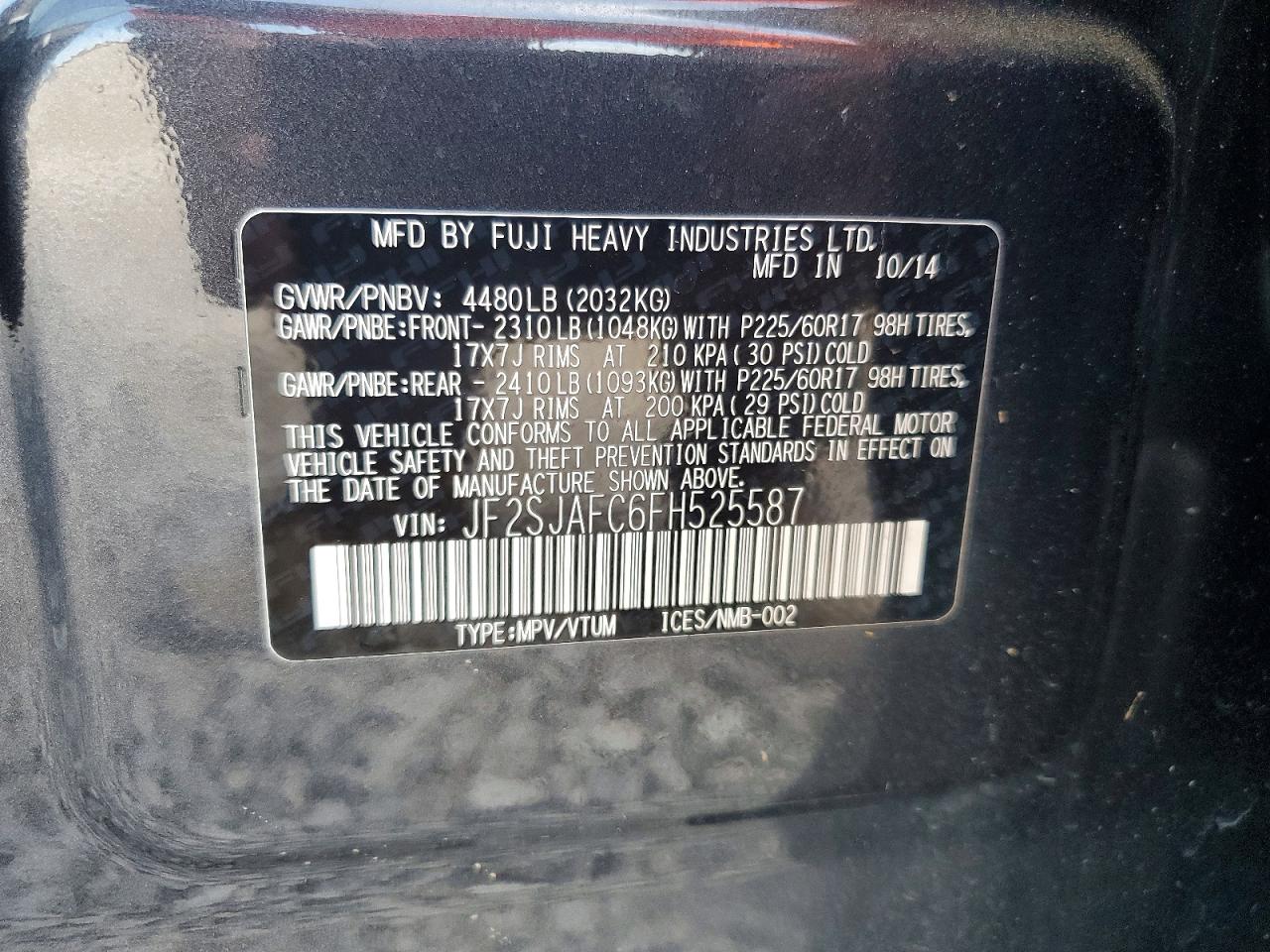 2015 Subaru Forester 2.5i Premium Charcoal vin: JF2SJAFC6FH525587
