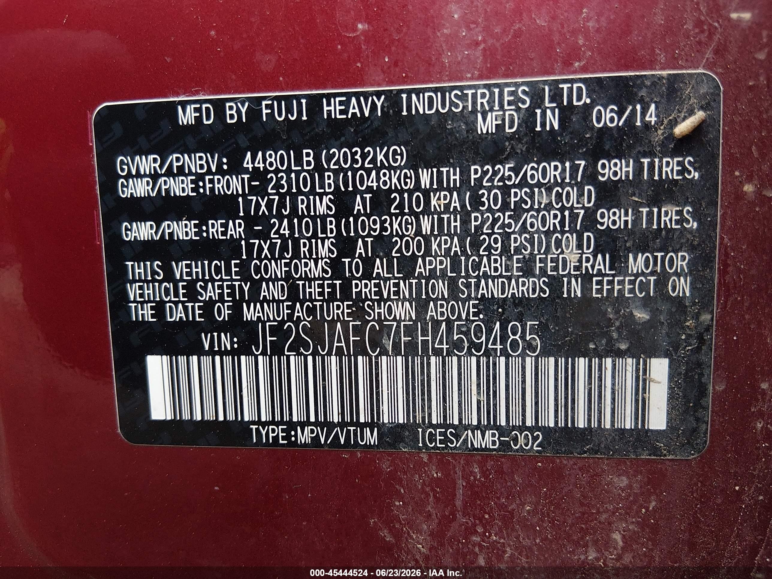 2015 Subaru Forester 2.5i Premium Red vin: JF2SJAFC7FH459485