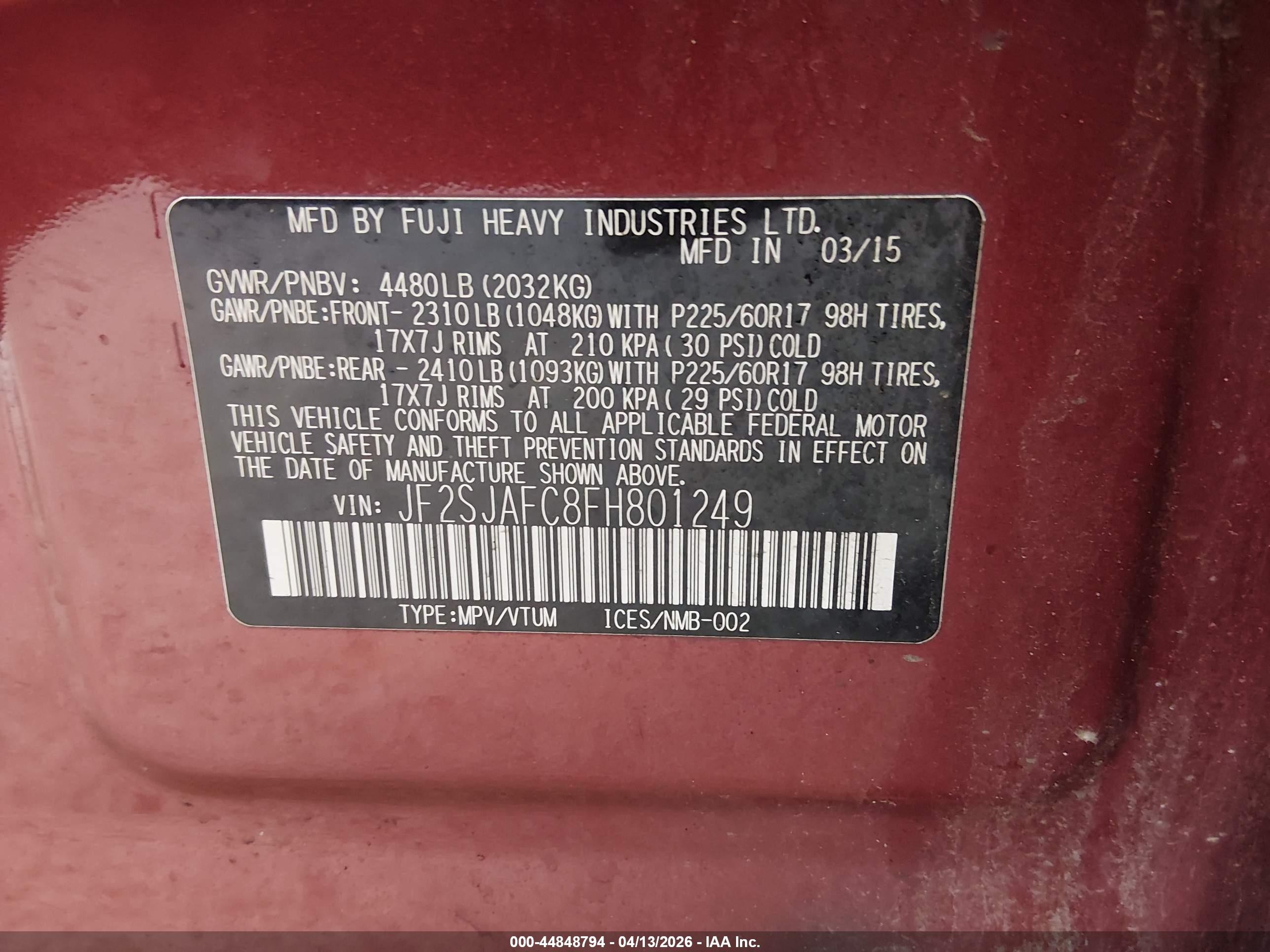 2015 Subaru Forester 2.5i Premium Красный vin: JF2SJAFC8FH801249