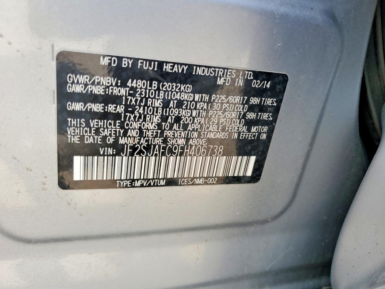 2015 Subaru Forester 2.5i Premium Silver vin: JF2SJAFC9FH406738
