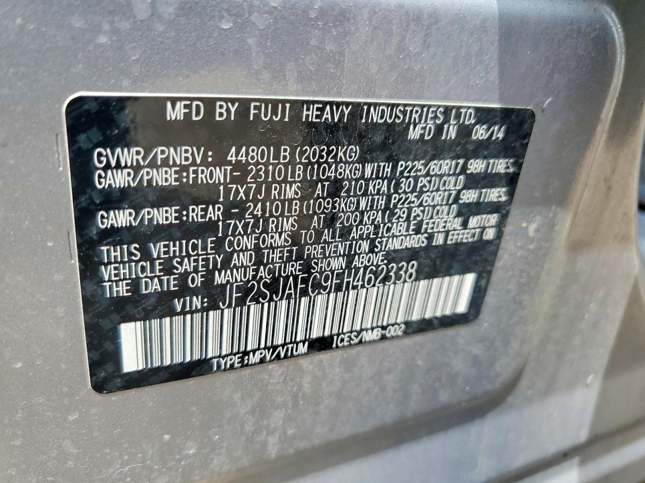 2015 Subaru Forester 2.5i Premium Silver vin: JF2SJAFC9FH462338