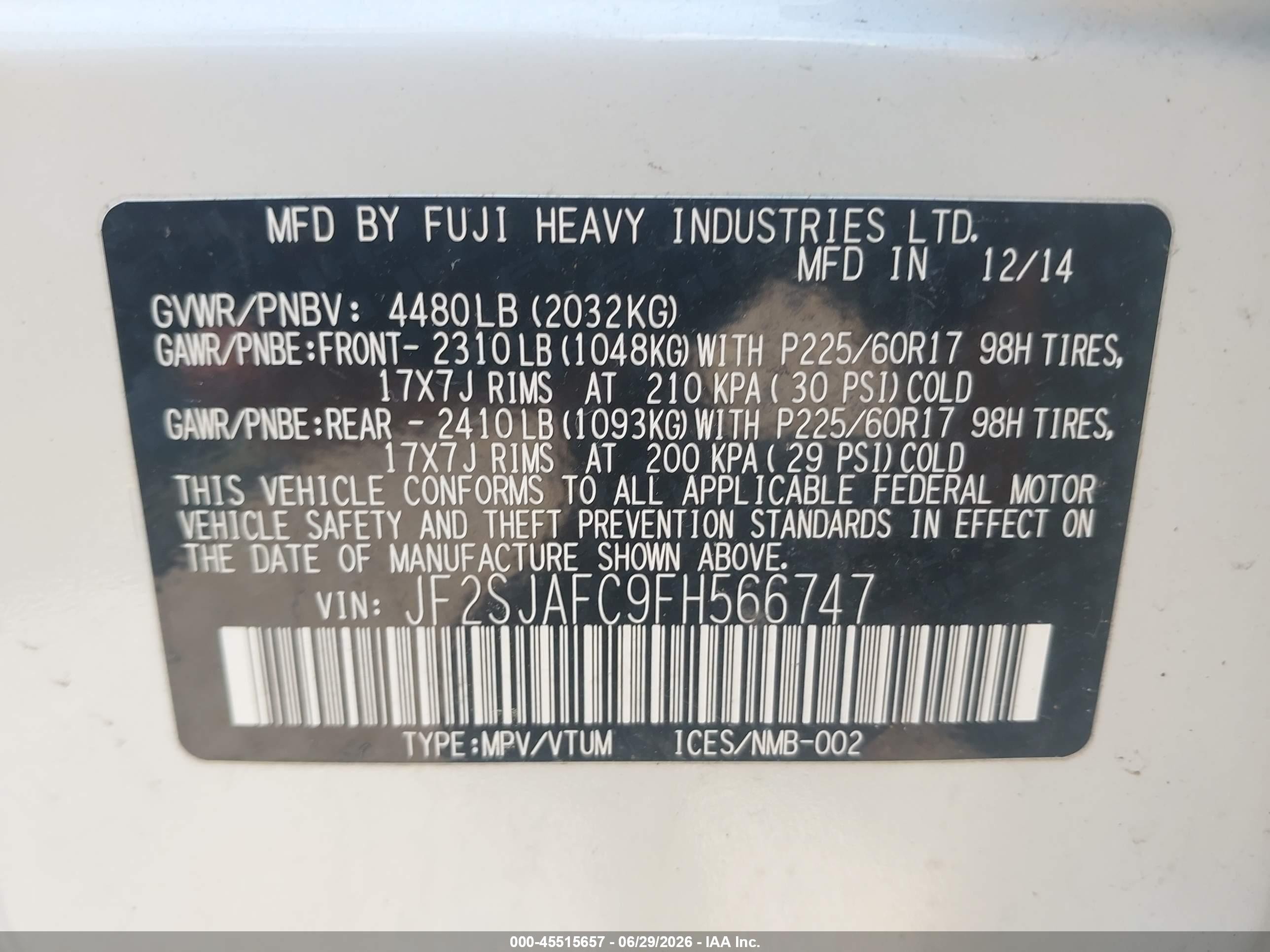 2015 Subaru Forester 2.5i Premium White vin: JF2SJAFC9FH566747