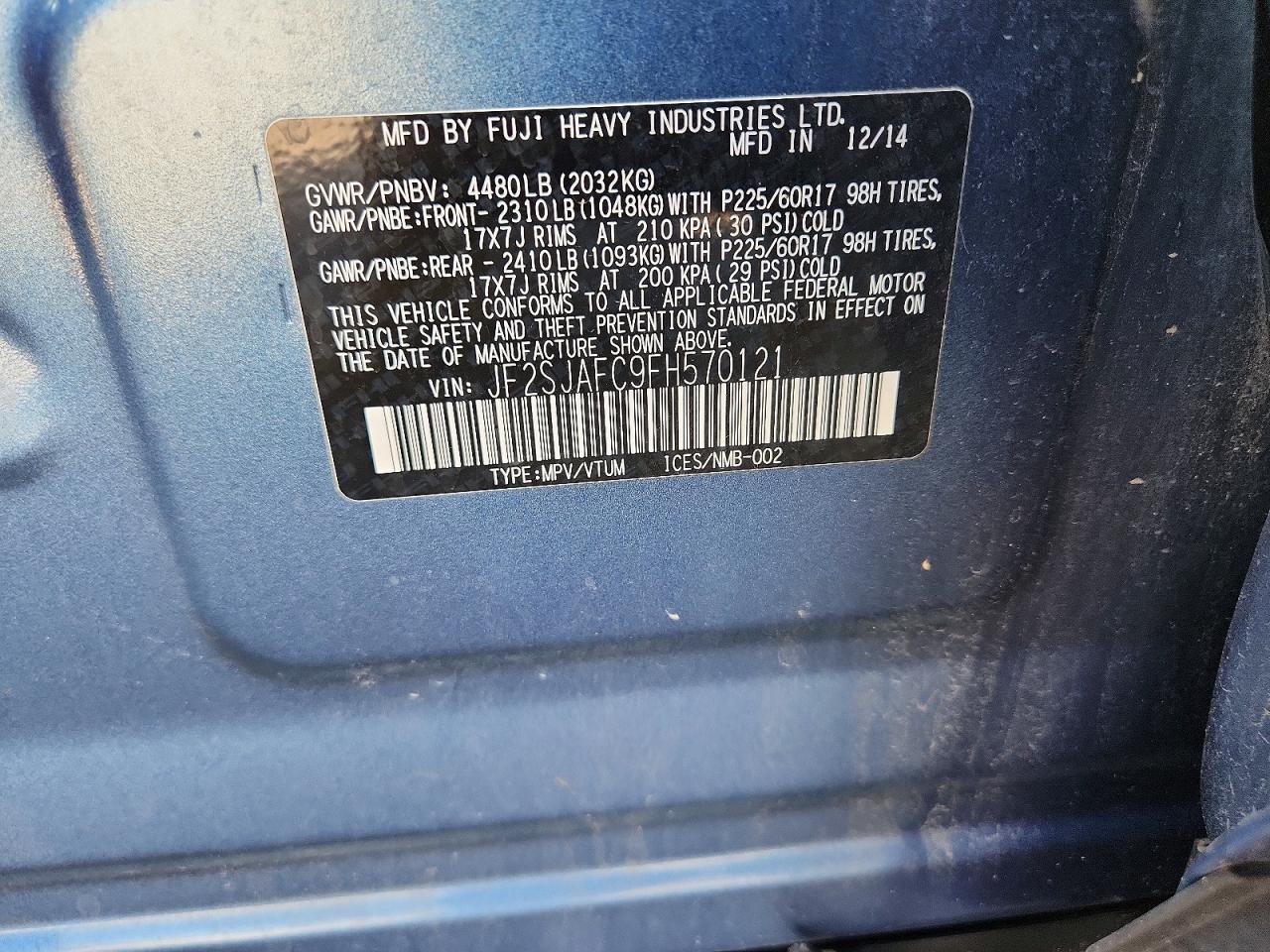2015 Subaru Forester 2.5i Premium Blue vin: JF2SJAFC9FH570121