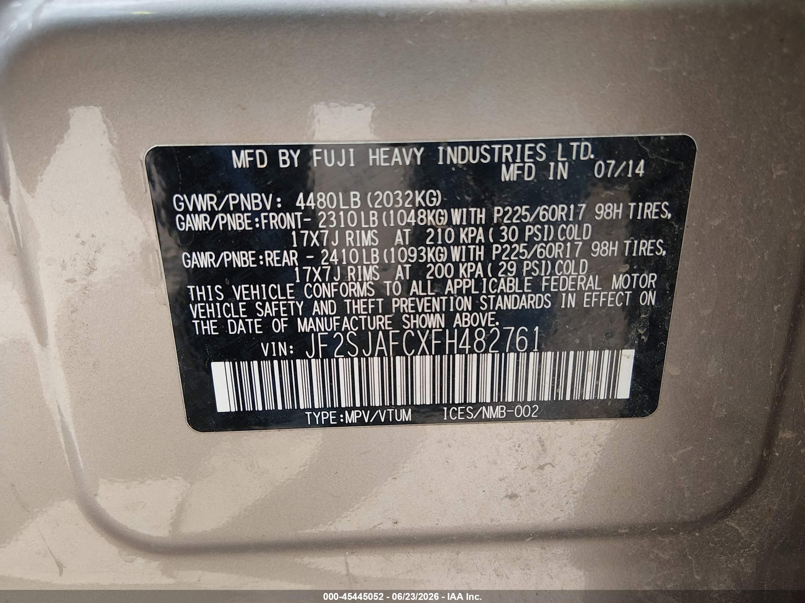 2015 Subaru Forester 2.5i Premium Beige vin: JF2SJAFCXFH482761