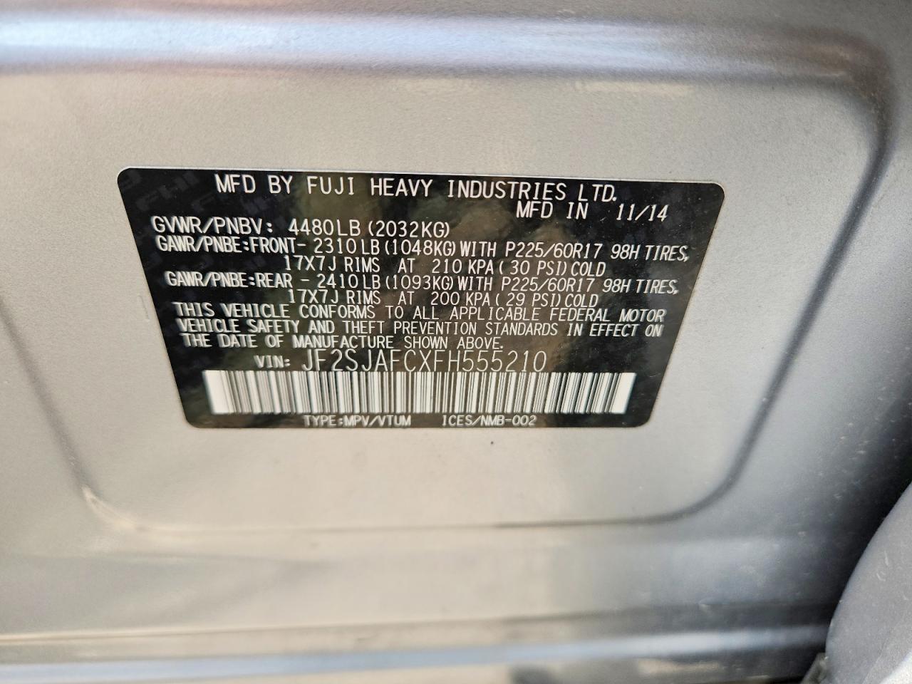 2015 Subaru Forester 2.5i Premium Серебряный vin: JF2SJAFCXFH555210
