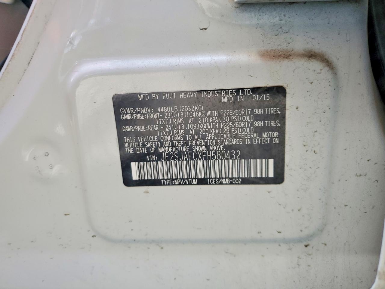 2015 Subaru Forester 2.5i Premium White vin: JF2SJAFCXFH580432