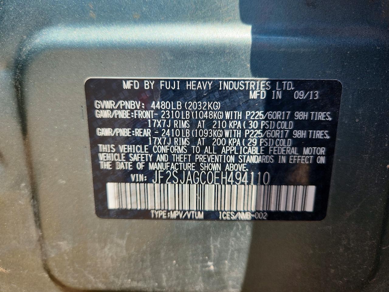 2014 Subaru Forester 2.5i Premium Green vin: JF2SJAGC0EH494110