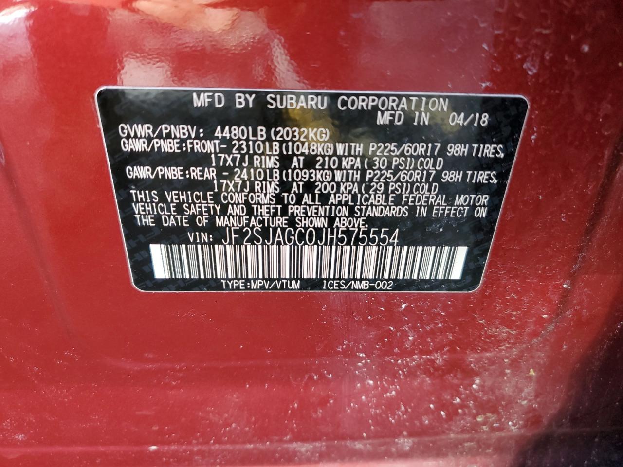 2018 Subaru Forester 2.5i Premium Red vin: JF2SJAGC0JH575554