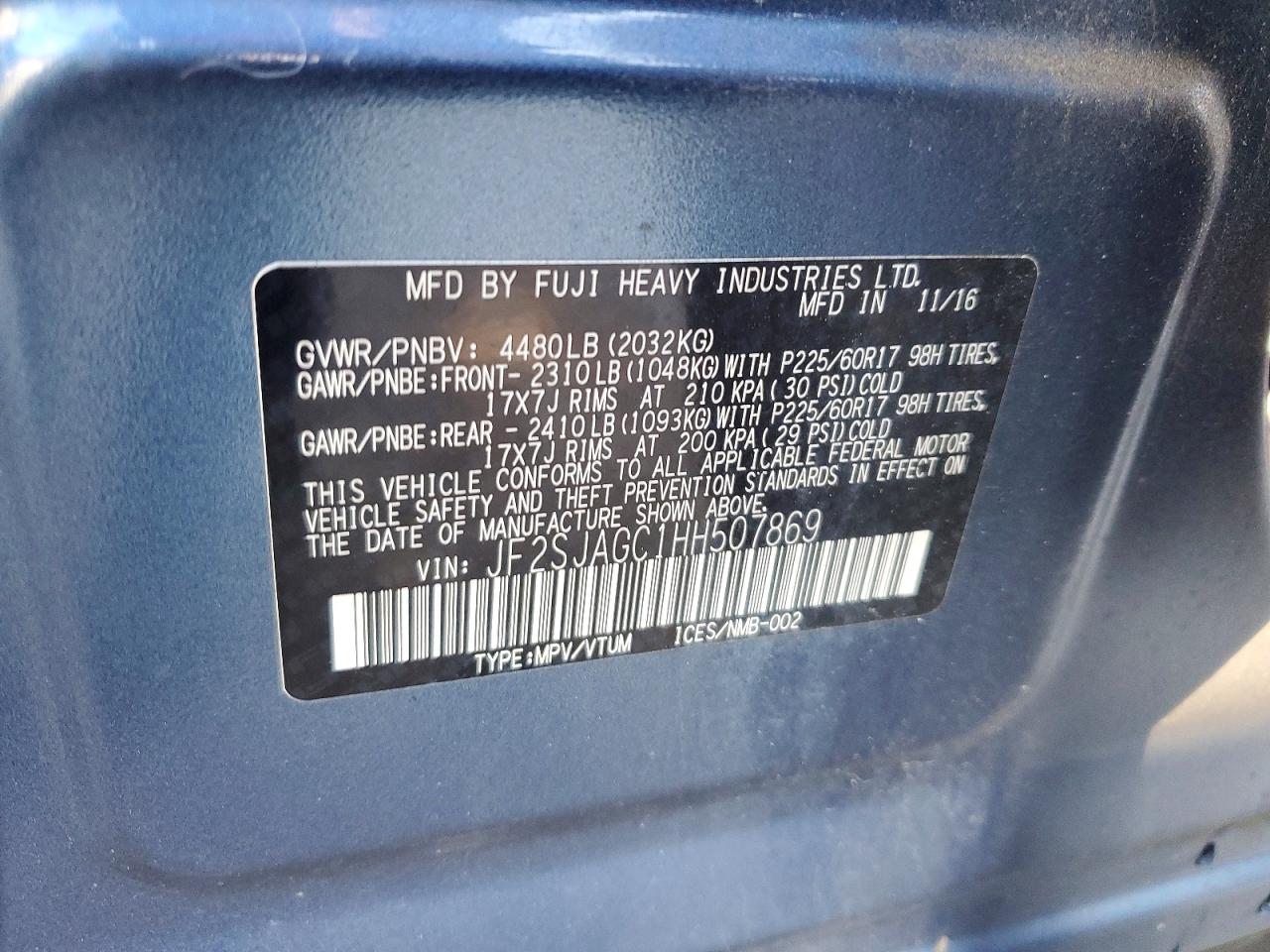 2017 Subaru Forester 2.5i Premium Синий vin: JF2SJAGC1HH507869