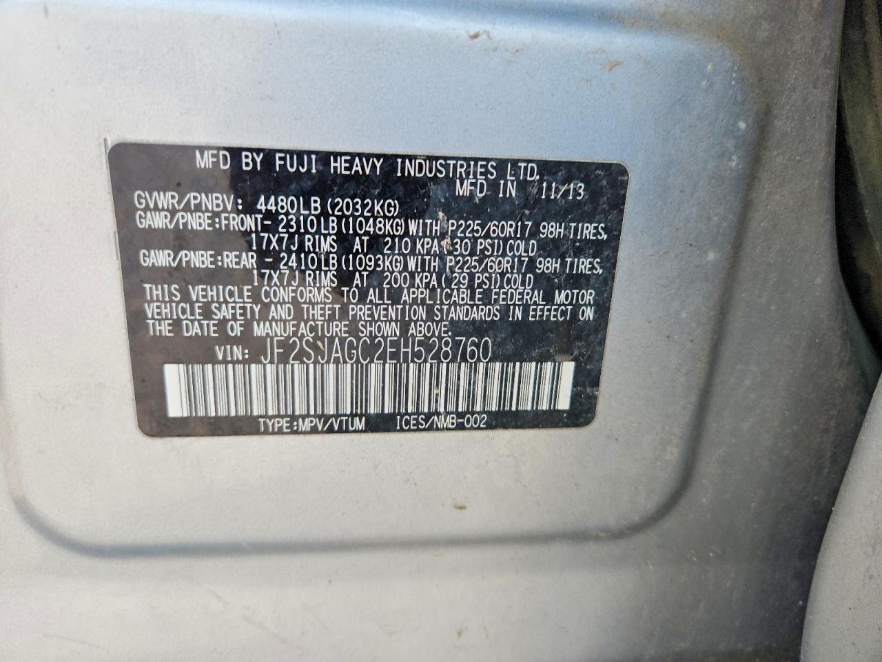 2014 Subaru Forester 2.5i Premium Silver vin: JF2SJAGC2EH528760