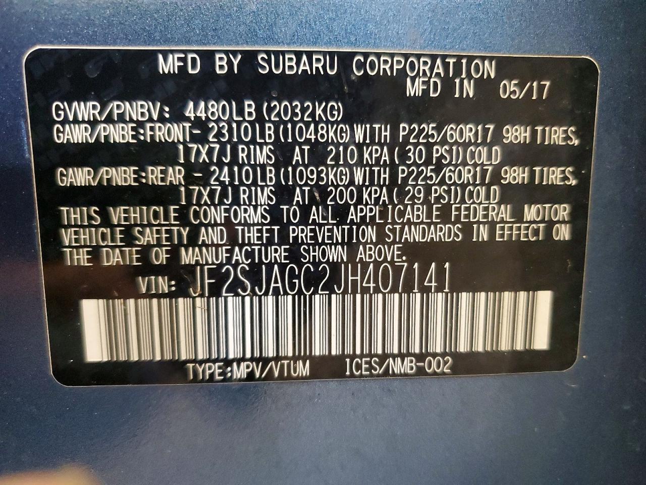 2018 Subaru Forester 2.5i Premium Blue vin: JF2SJAGC2JH407141