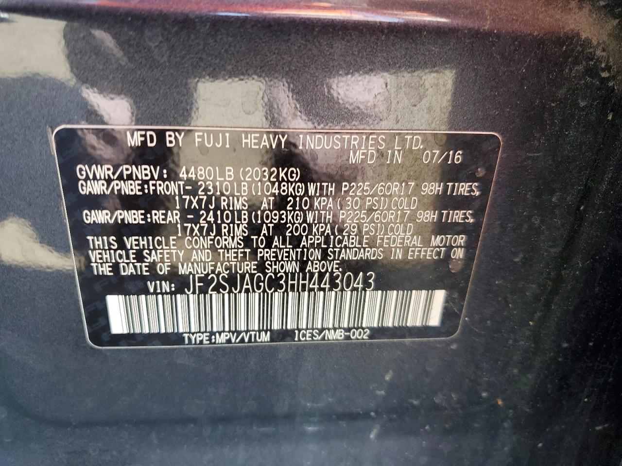 2017 Subaru Forester 2.5i Premium Gray vin: JF2SJAGC3HH443043