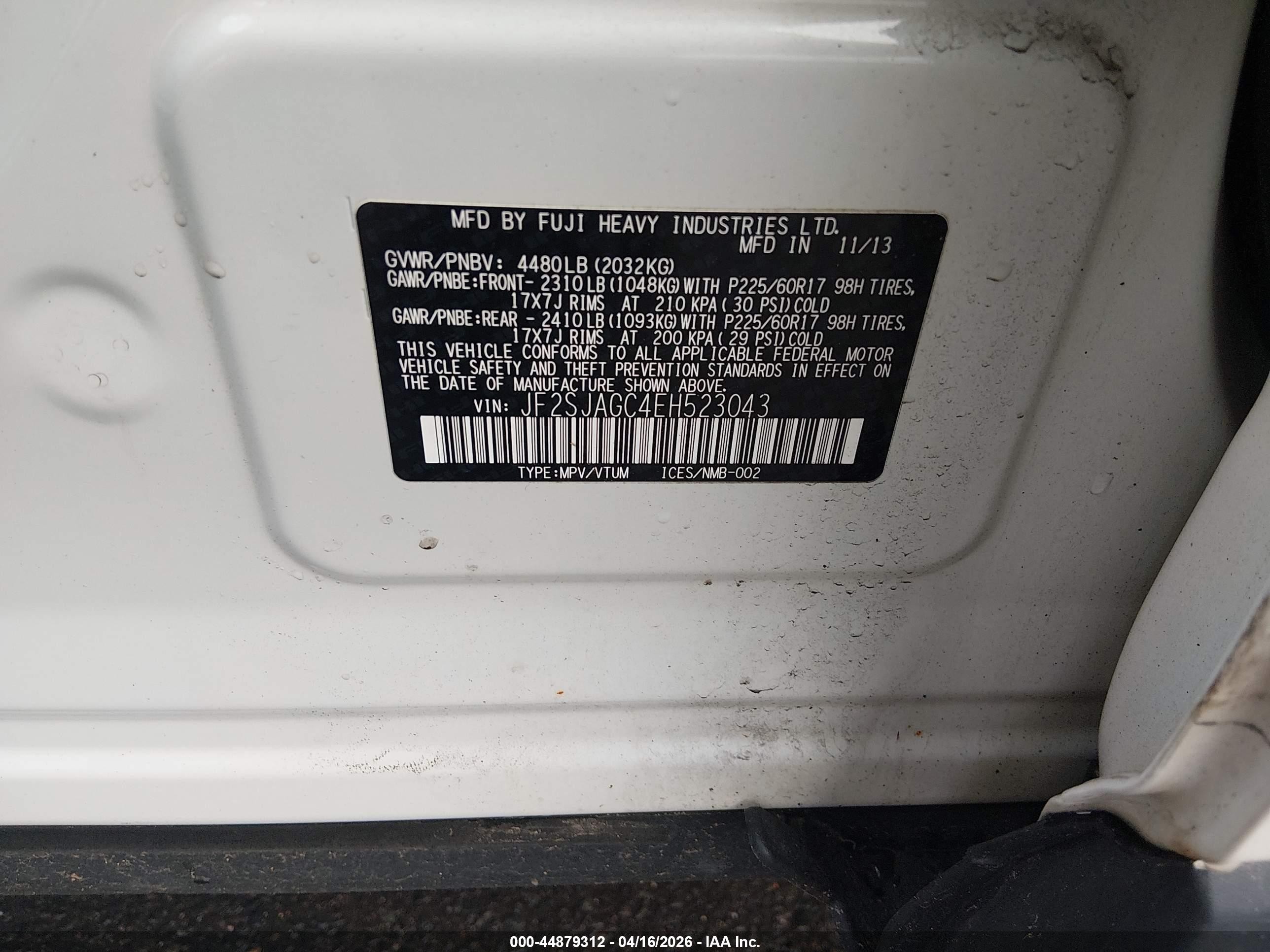 2014 Subaru Forester 2.5i Premium White vin: JF2SJAGC4EH523043