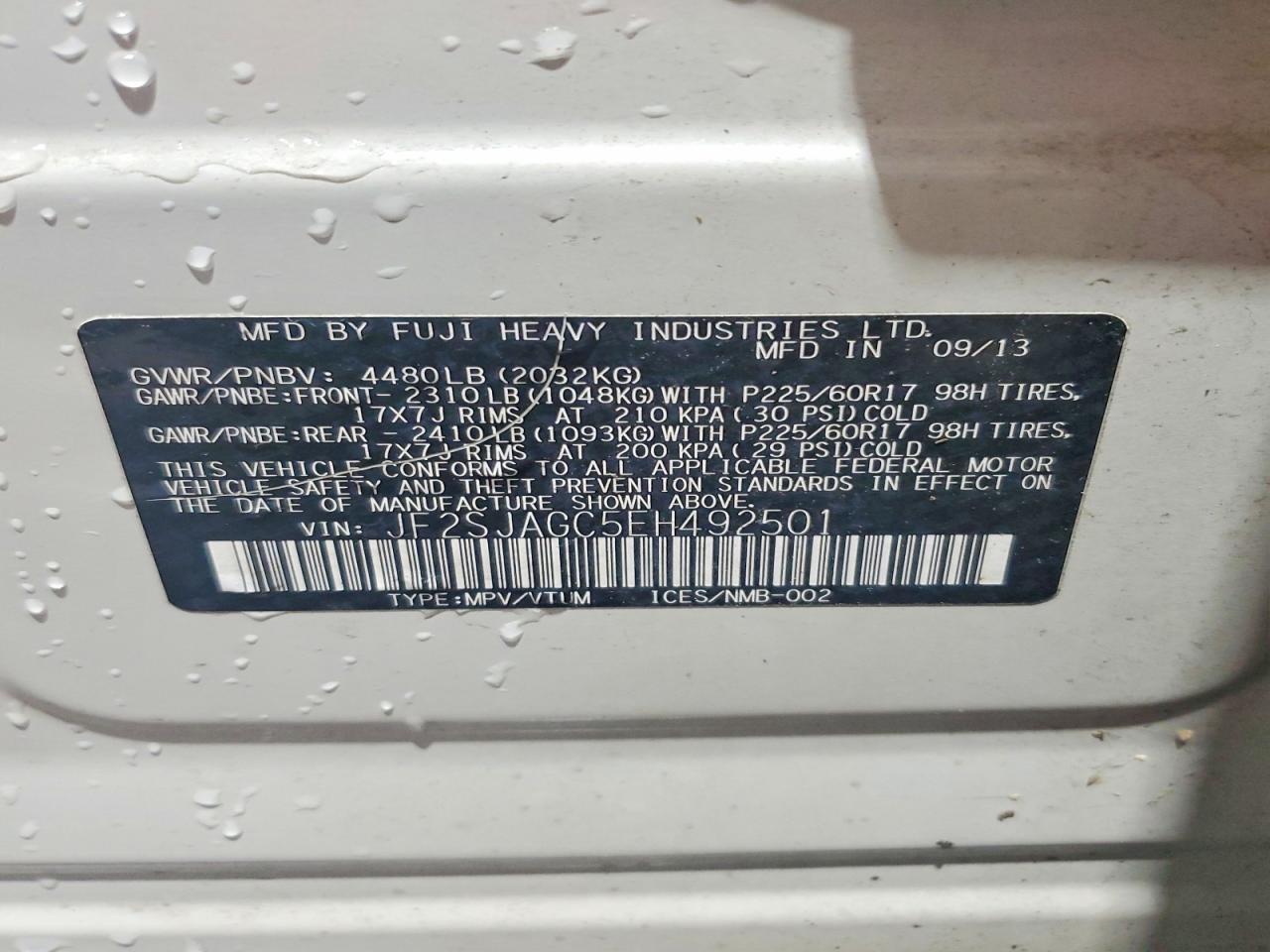 2014 Subaru Forester 2.5i Premium White vin: JF2SJAGC5EH492501