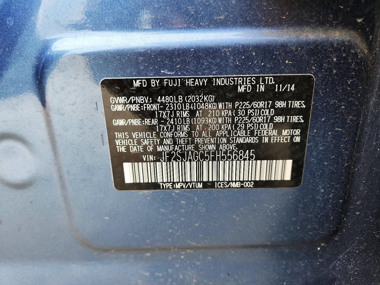 2015 Subaru Forester 2.5i Premium Blue vin: JF2SJAGC5FH556845