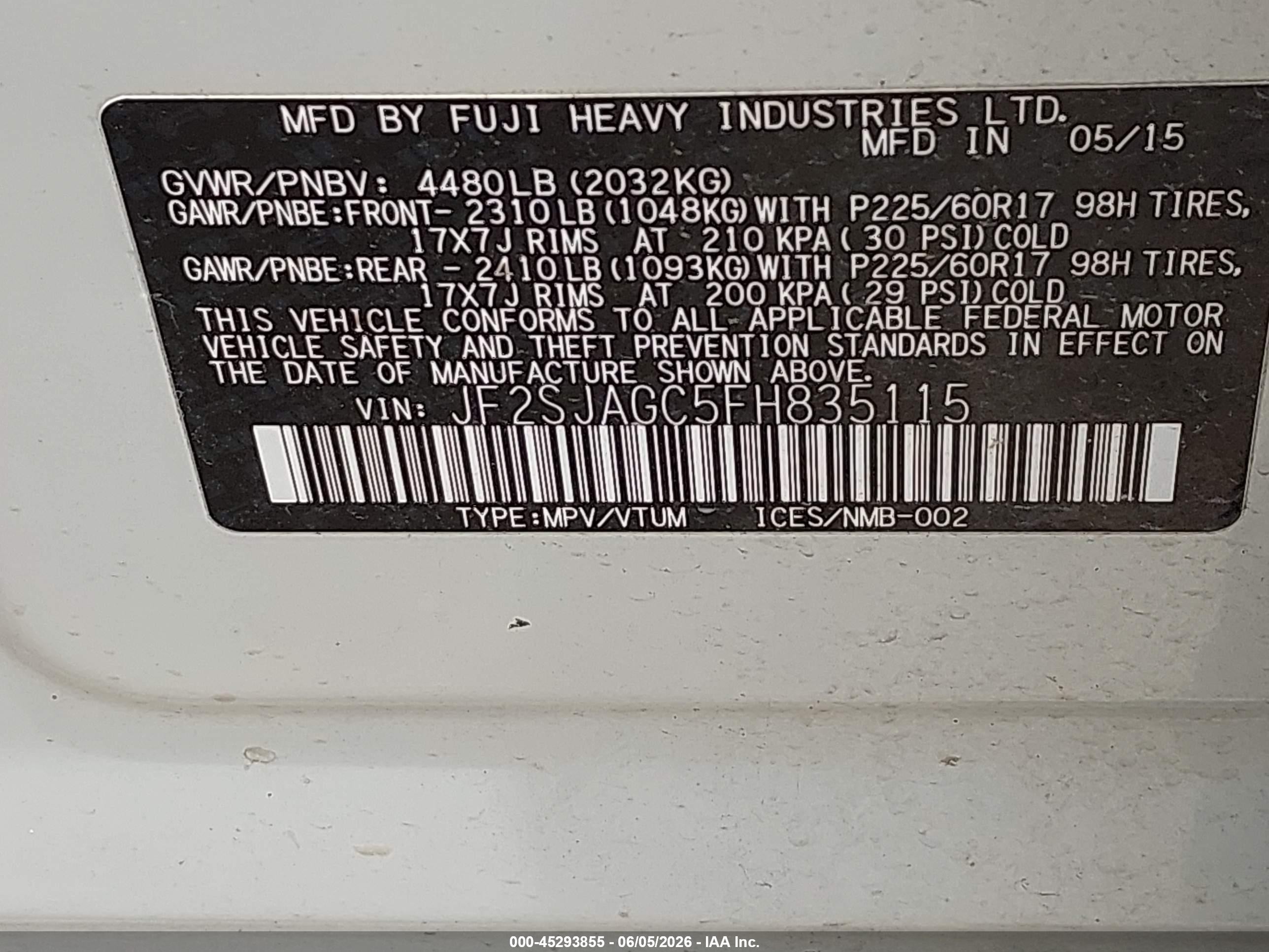 2015 Subaru Forester 2.5i Premium White vin: JF2SJAGC5FH835115